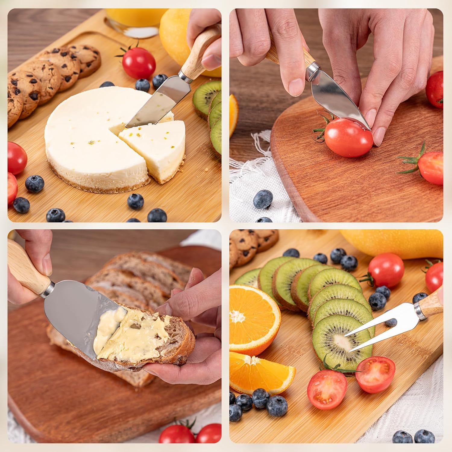 LATERN Zestaw bambusowych desek do sera, 35 cm x 27 cm, drewniana deska do wędlin i serów Cheese Charcuterie Board z 4 nożami do sera, idealny zestaw prezentowy na Boże Narodzenie, wesela, parapetówkę