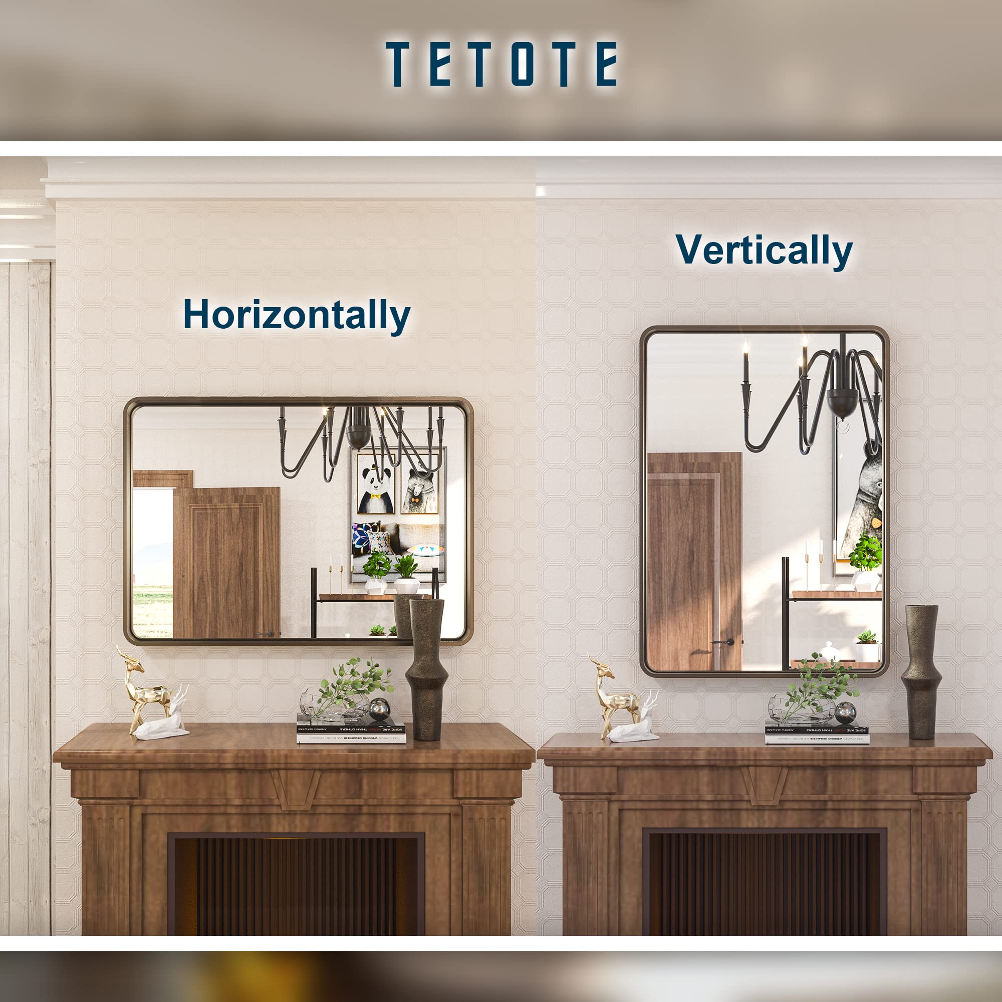 TETOTE Bronze Bathroom Mirror, 22 x 30 Inch Wall Mounted Modern Framed Brushed Rectangular Metal Frame Farmhouse Vanity Mirror for Living Room Bedroom (Horizontal/Vertical)