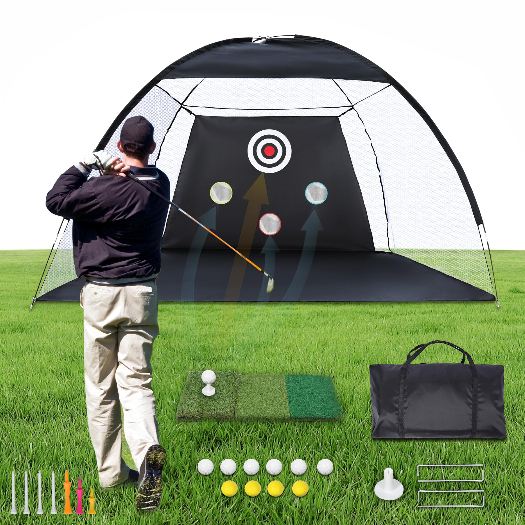 Golf Practice Net with Hitting Mat for Indoor Outdoor Backyard Driving Chipping
