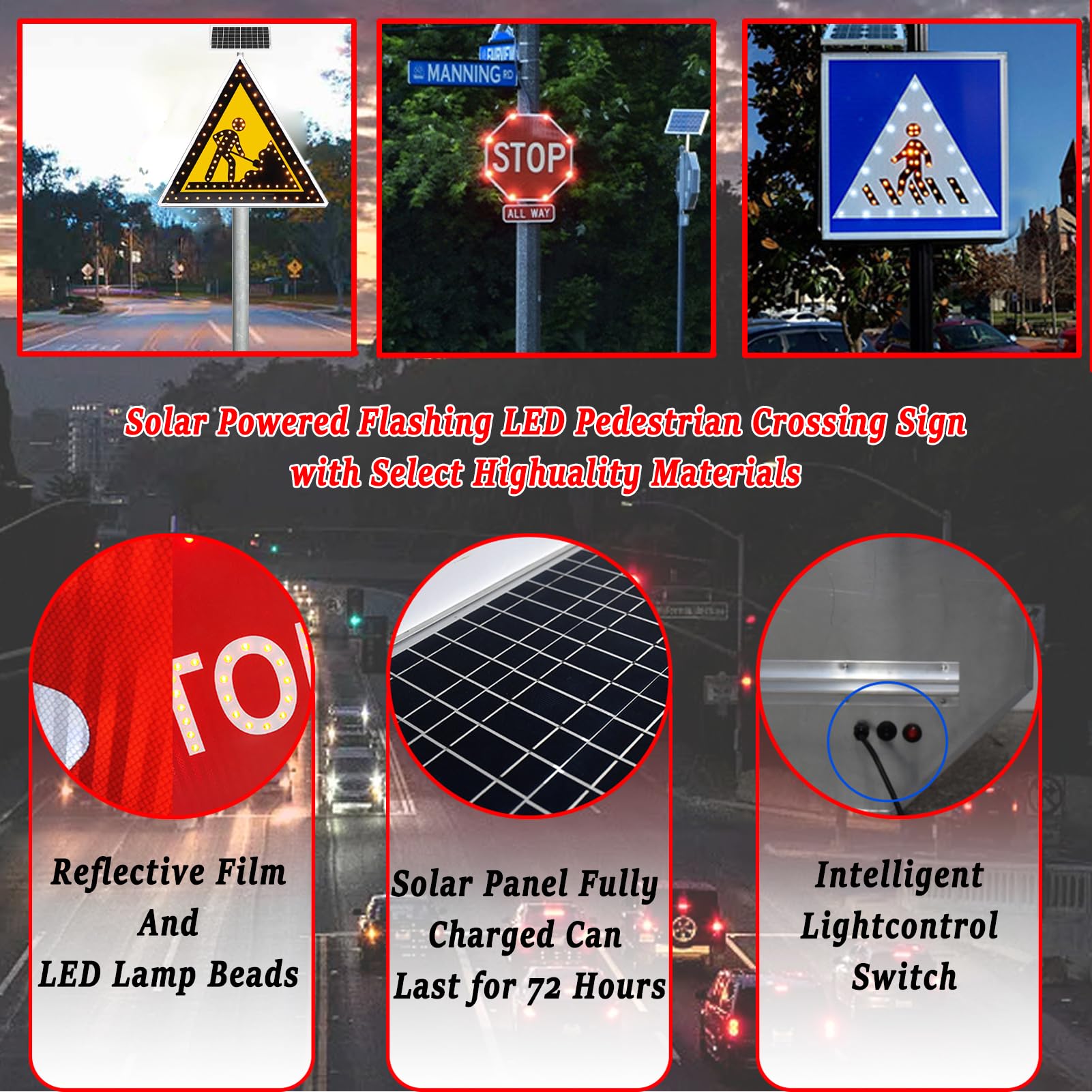 señales metálicas de Aluminio para tráfico Vial, decoloración, para Uso en Exteriores, energía Solar, lámpara led Intermitente de Alta luminosidad