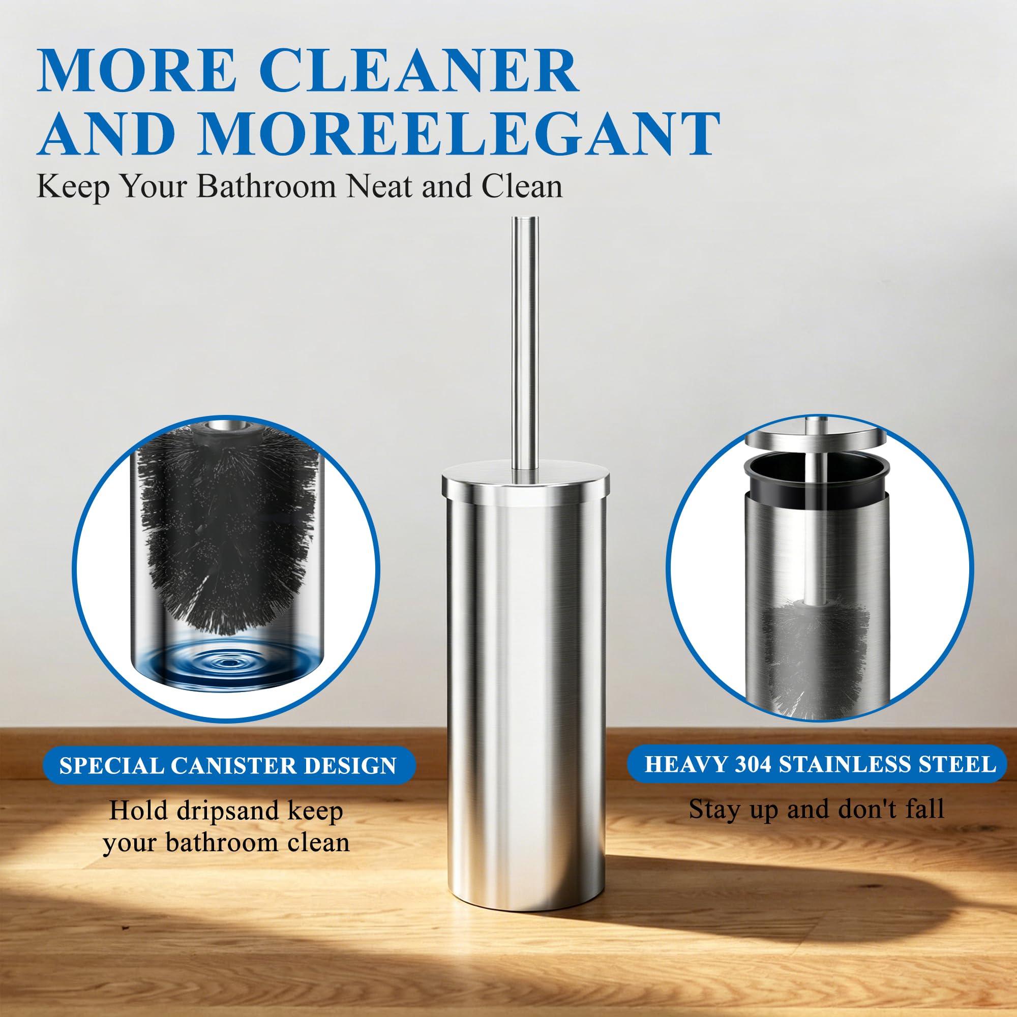 Stainless Steel Toilet Brush Set - Rustproof & Compact -6