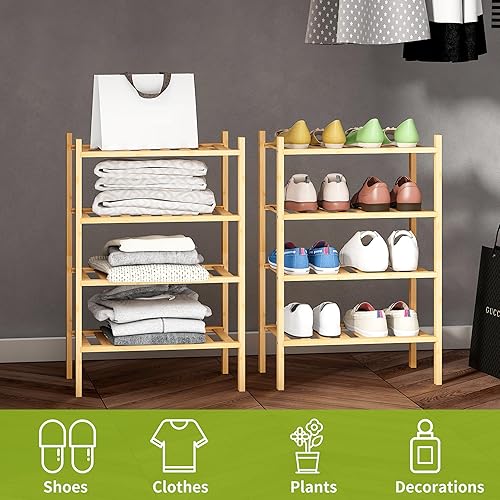 Miniatura 69 de BMOSU - Estante de zapatos pequeño apilable de 3 niveles de bambú premium, organizador de almacenamiento para pasillo, armario, sala de estar y