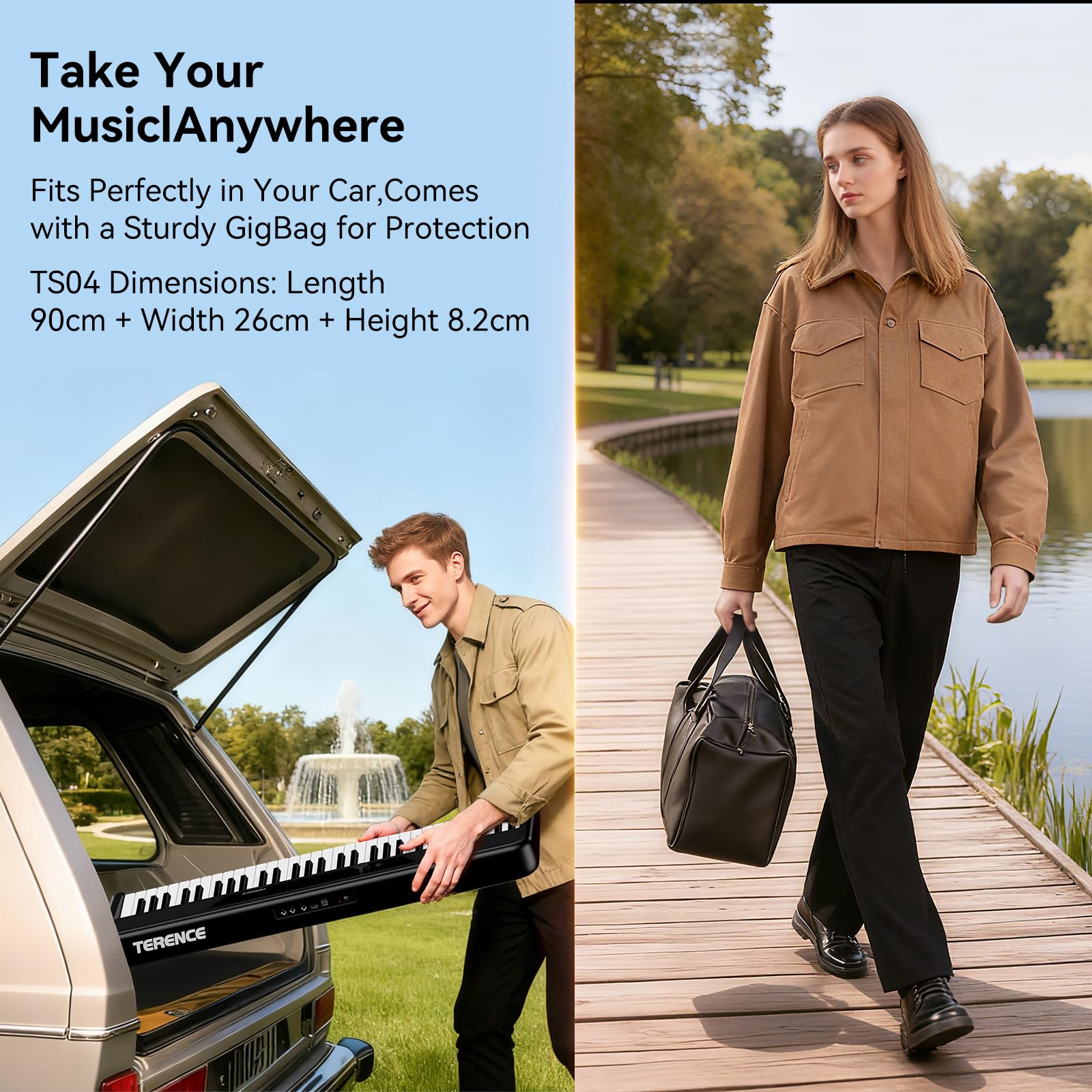 TERENCE Tastiera pianoforte a 61 tasti – Set pianoforte elettronico con supporto, 2 altoparlanti da 5 W, risposta al tocco, ideale per principianti e adulti, portatile, MIDI, 128 suoni