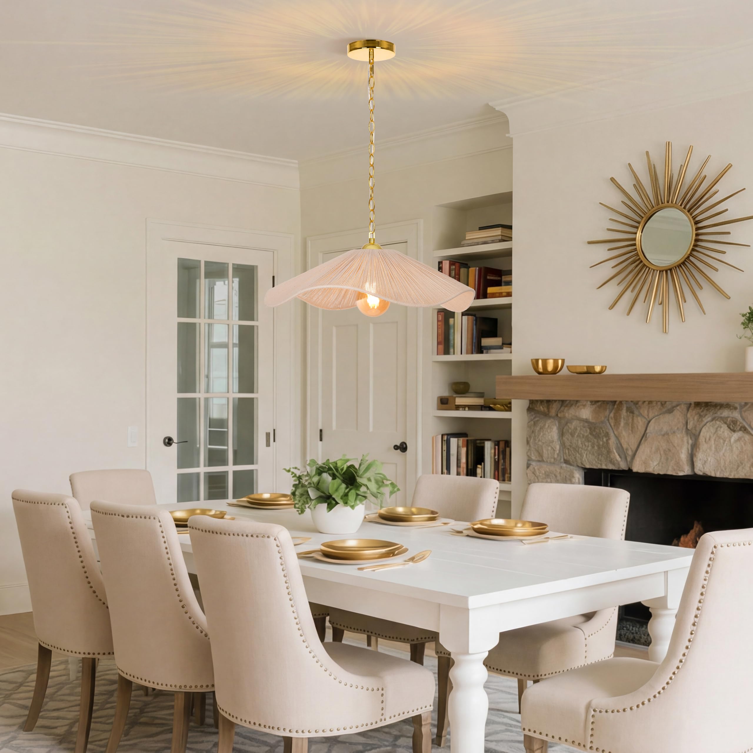 Photo 1 of Hodevimall Rope Woven Pendant Light, 19.6" Beige