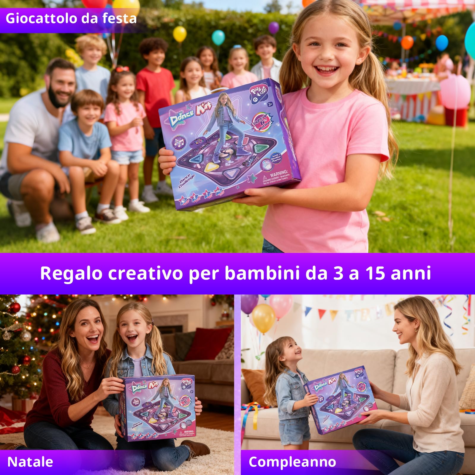 ZWOOS Tappeto Ballo Bambina Bluetooth con Luci e 5 modalità di Gioco, Tappetino da Ballo per Bambini 3 4 5 6 7 8 9 10 11 12+ Anni, Antiscivolo Giochi Bambina Bambino, Regalo Compleanno Natale