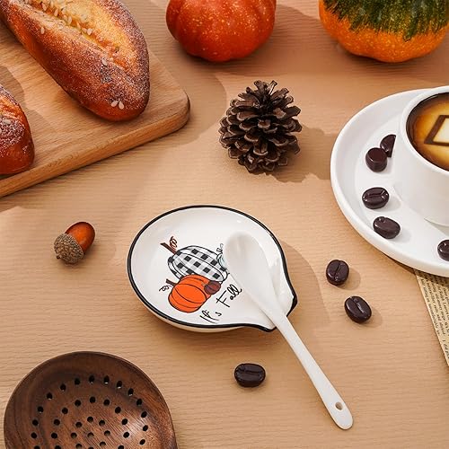 Miniatura 4 de Whaline Soporte para cucharas de cerámica de calabaza de otoño, platos de salsa de temporada MIni para otoño, Acción de Gracias, soporte para