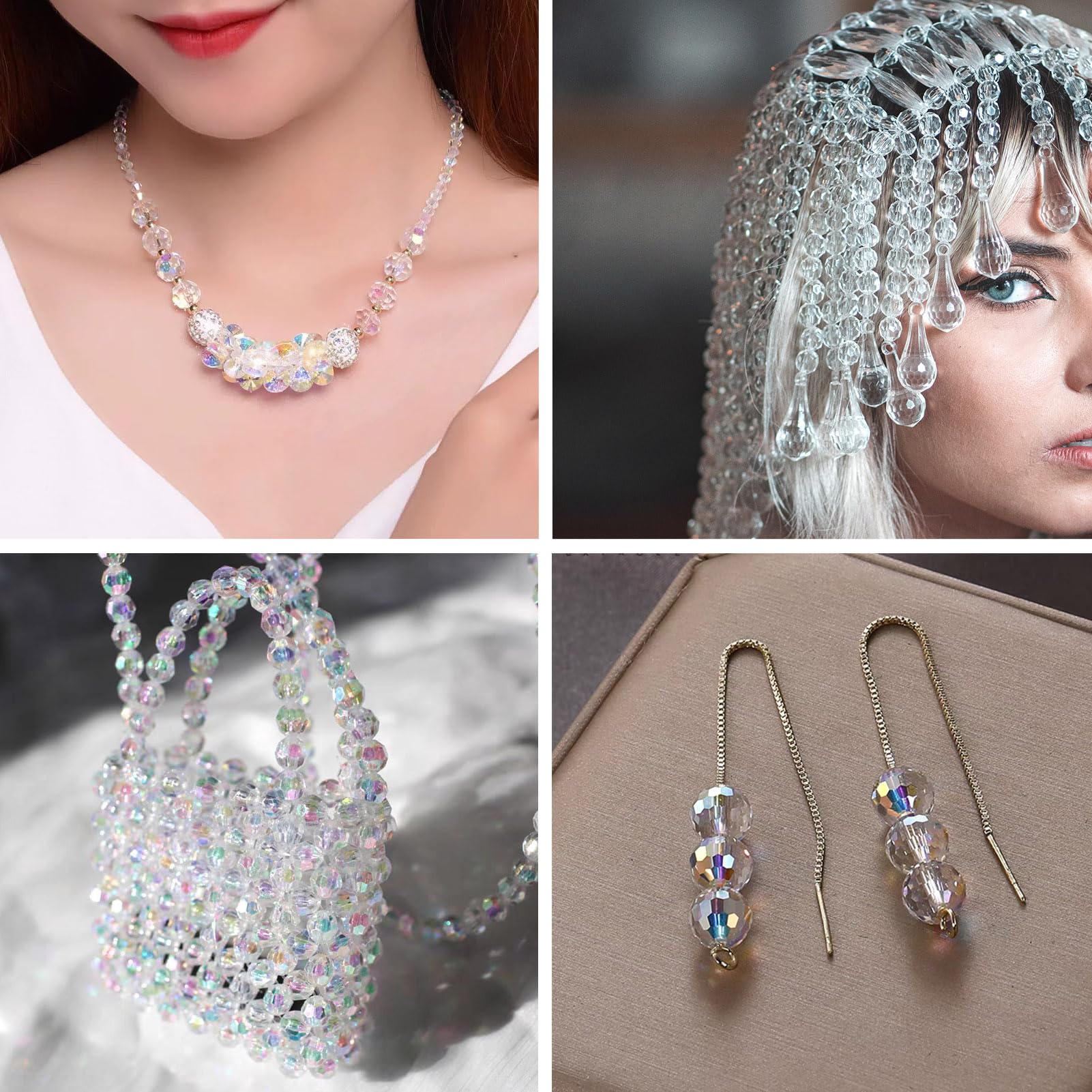 1400 Perline Di Vetro Sfaccettato 4mm - Placcatura Arcobaleno, 14 Colori - Per Bracciali, Collane Fai Da Te