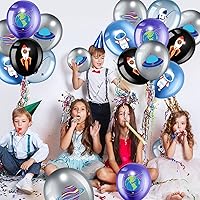 Vista 3 de Threan 48 globos de fiesta ovni del espacio exterior, globos de látex de 12 pulgadas con temática espacial de galaxia, globo metálico de astronauta
