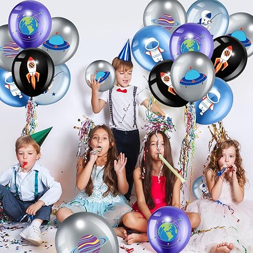 Miniatura 3 de Threan 48 globos de fiesta ovni del espacio exterior, globos de látex de 12 pulgadas con temática espacial de galaxia, globo metálico de astronauta