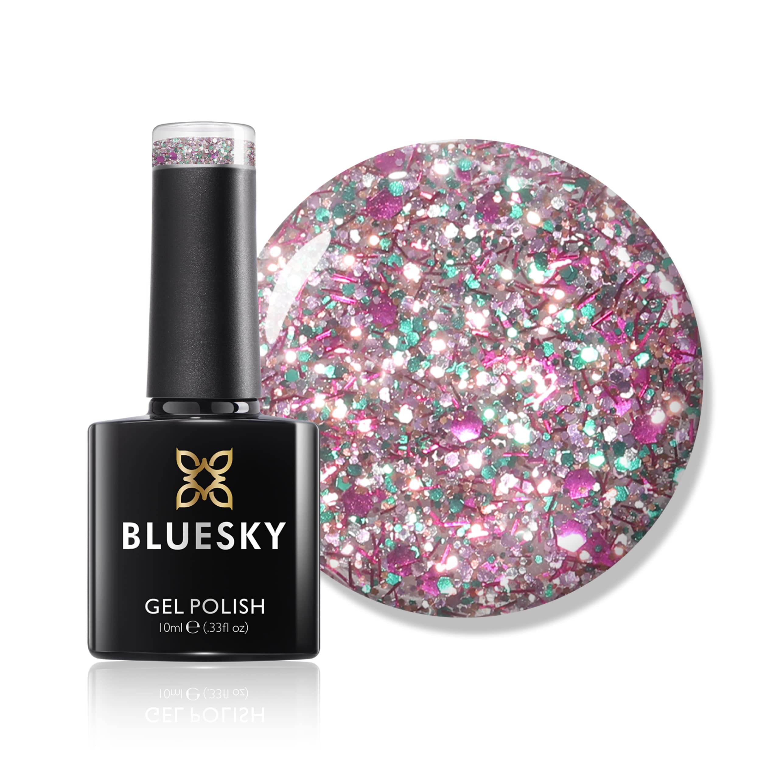 Bluesky Gel Nail Polish, Christmas Tree, Multi Glitter Gel Polish, 10ml, Pink, Purple, Green Silver, Requires Drying Under UV LED Lamp