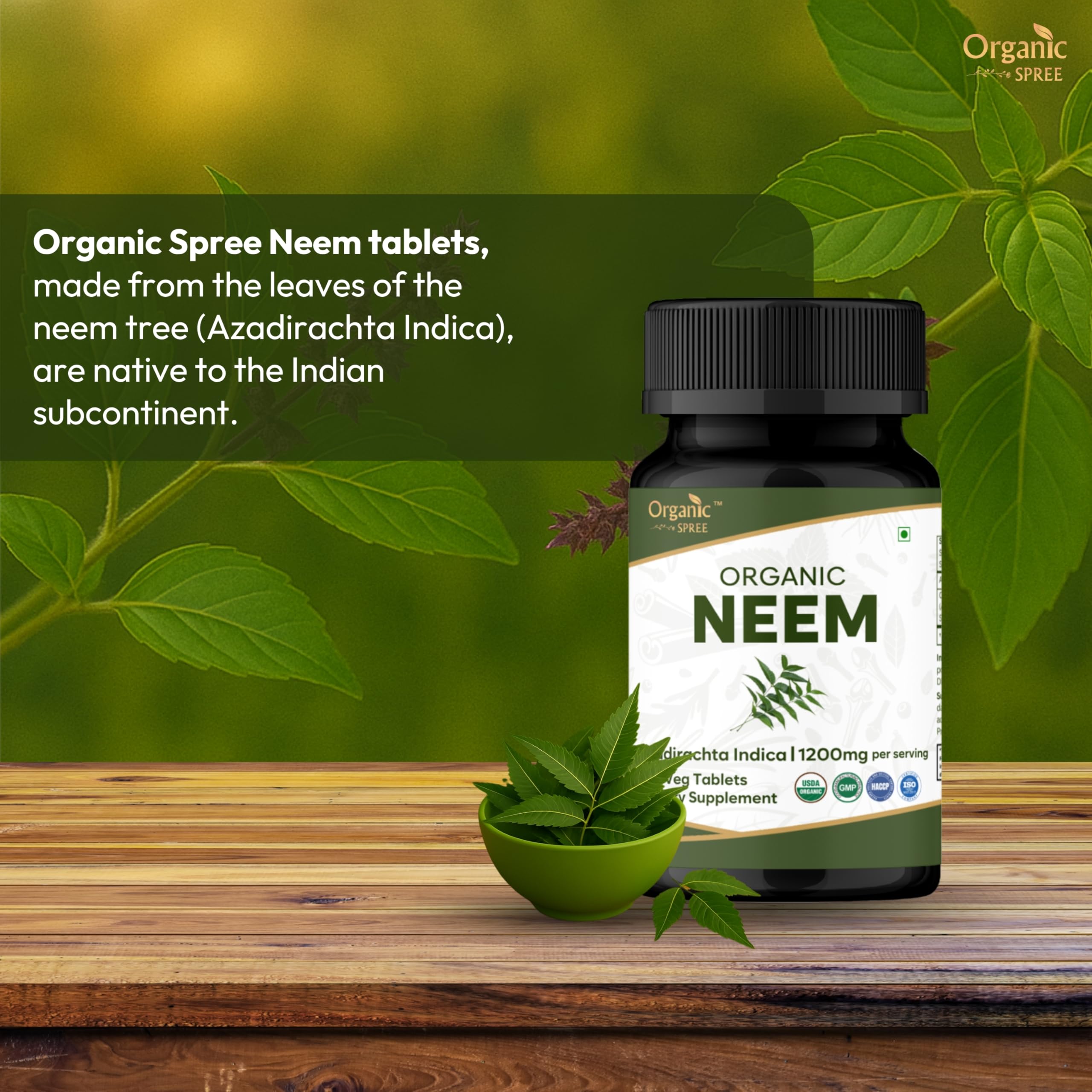 Organic Spree NEEM 120 Tablets (Azadirachta Indica) | Biologico e Naturale | Vegano e certificato USDA 120 compresse | 1200 mg per porzione (2)