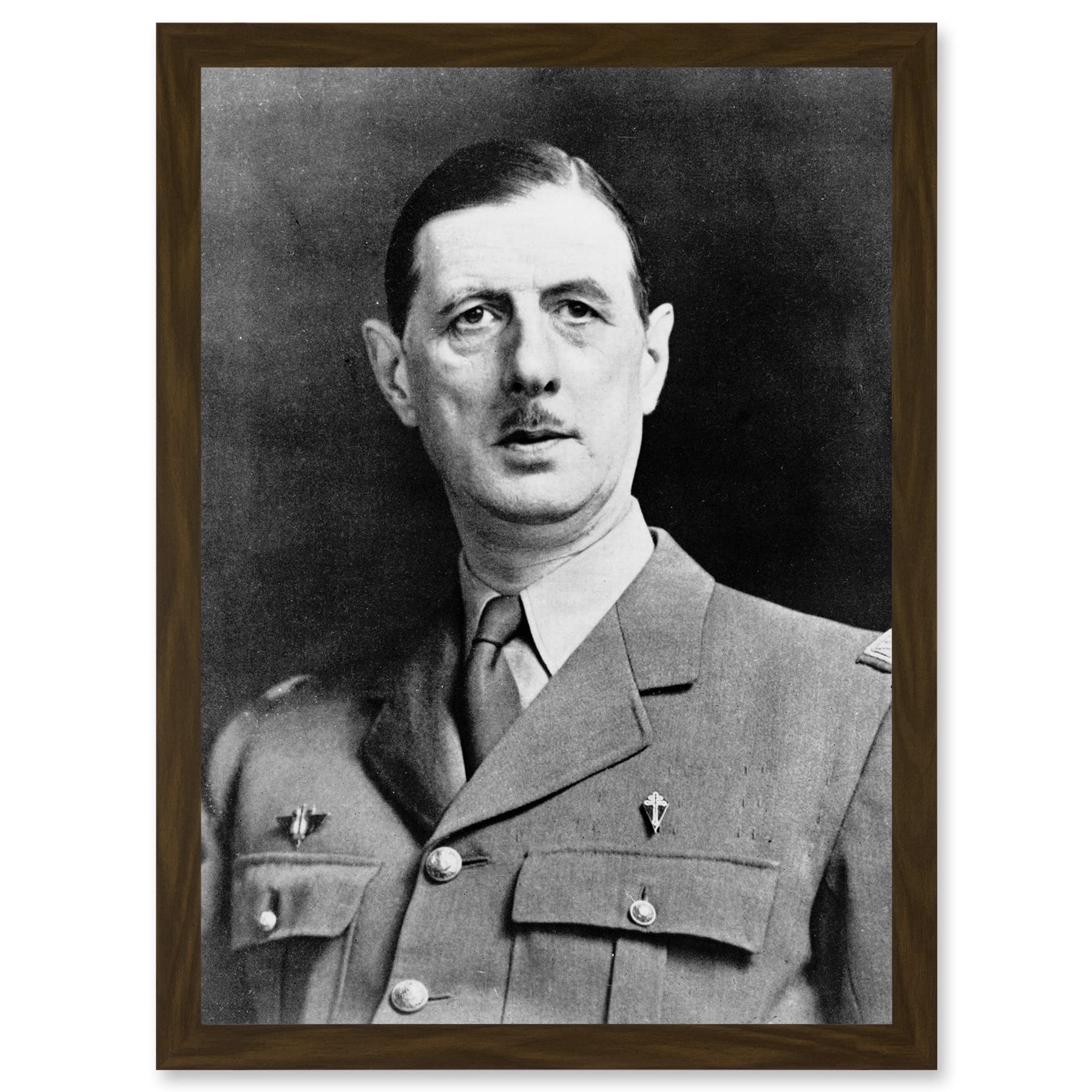 Artery8 President War General Charles De Gaulle French Portrait A4 Artwork Framed Wall Art Print