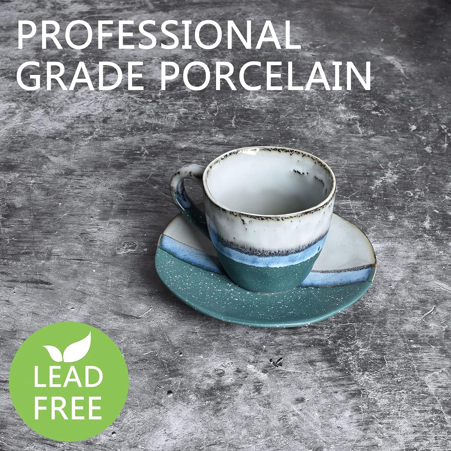 Bosmarlin Stoneware Coffee Cup Mug with Saucer Set of 2 for Latte, Cappuccino, Tea, Oz, Dishwasher and Microwave Safe (Green, 2) - Image 3