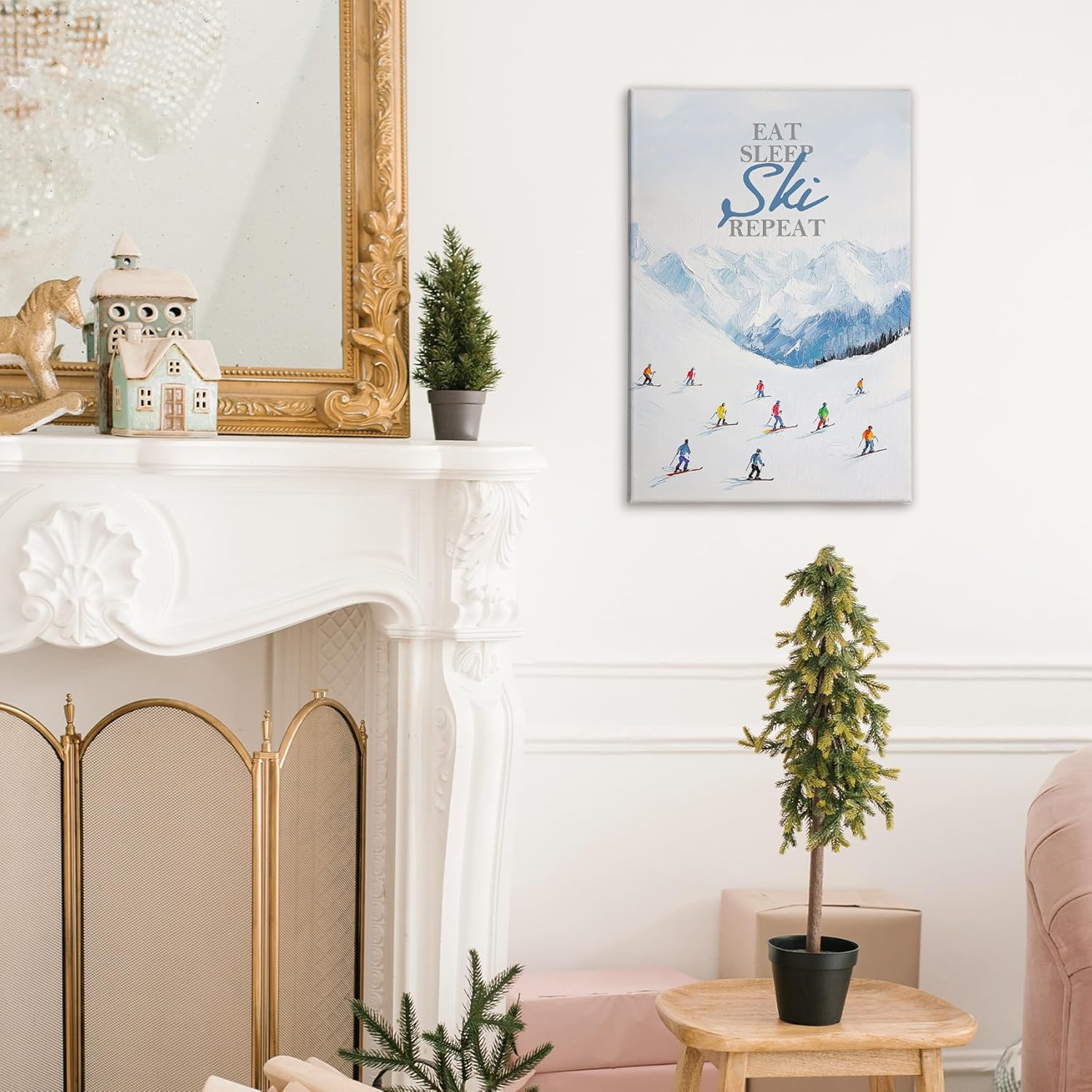 HIWX Winter Ski Wall Decor, Cozy Winter Skiing Framed Canvas Painting Wall Art Decor, Eat Sleep Ski Repeat Wall Art Home Decoration for Home Bedroom Living Room, 11x14 - Image 7