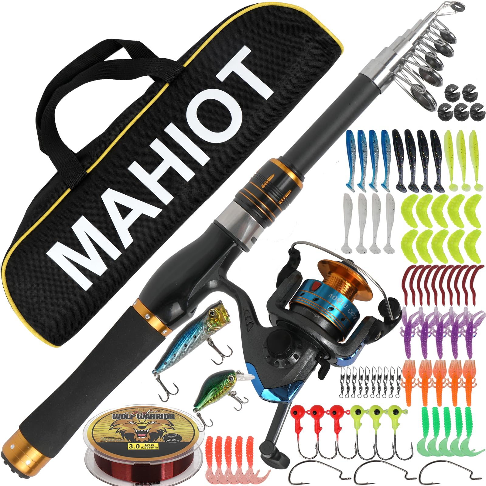 Kit completo di canna da pesca telescopica e mulinello, asta in metallo da 1,8 m con accessori per esche da pesca/borsa porta accessori, kit completo di canna da pesca girevole per acqua salata e