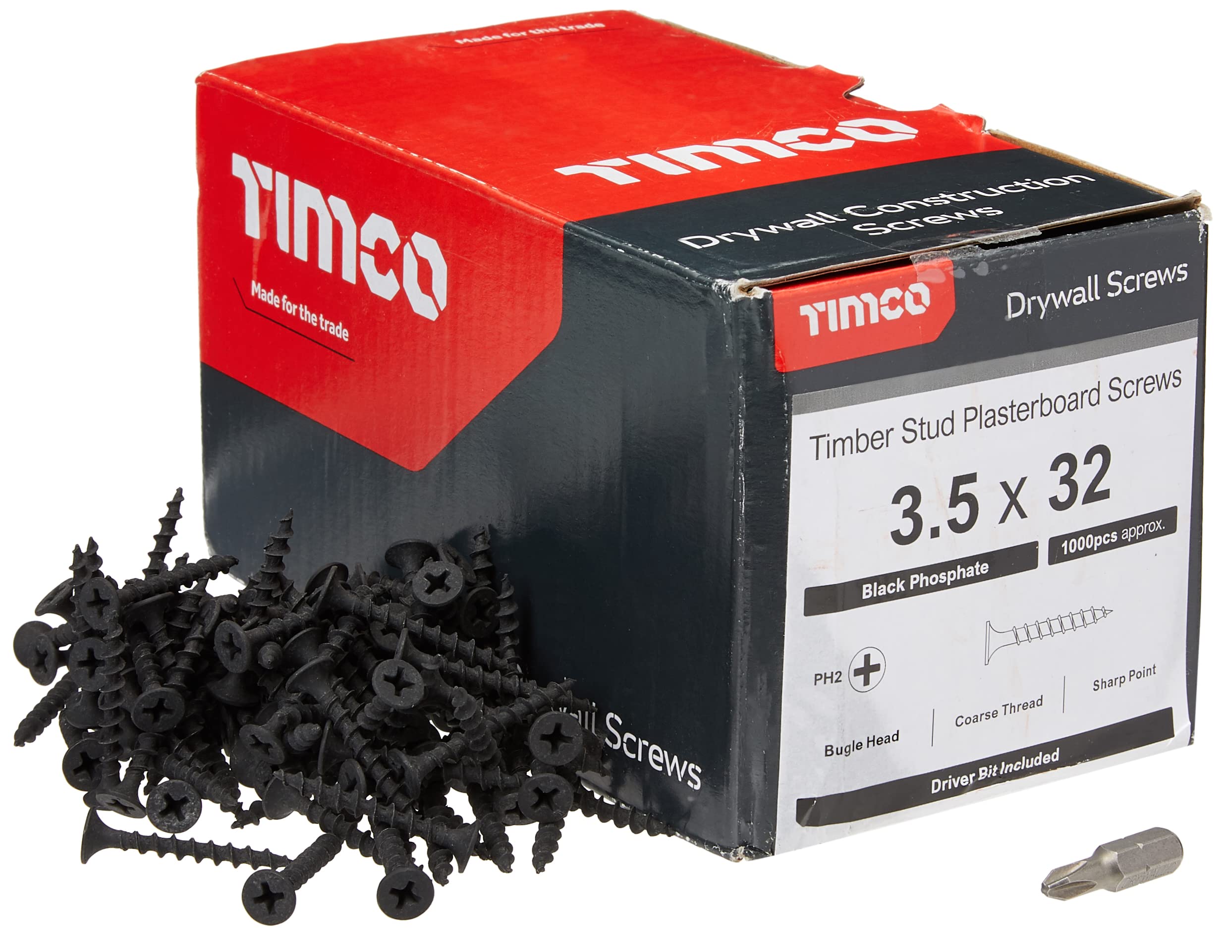 Timco Dark Grey Ph2 Philips Coarse Drywall Screw - 3.5 X 32 - Box Of 1000