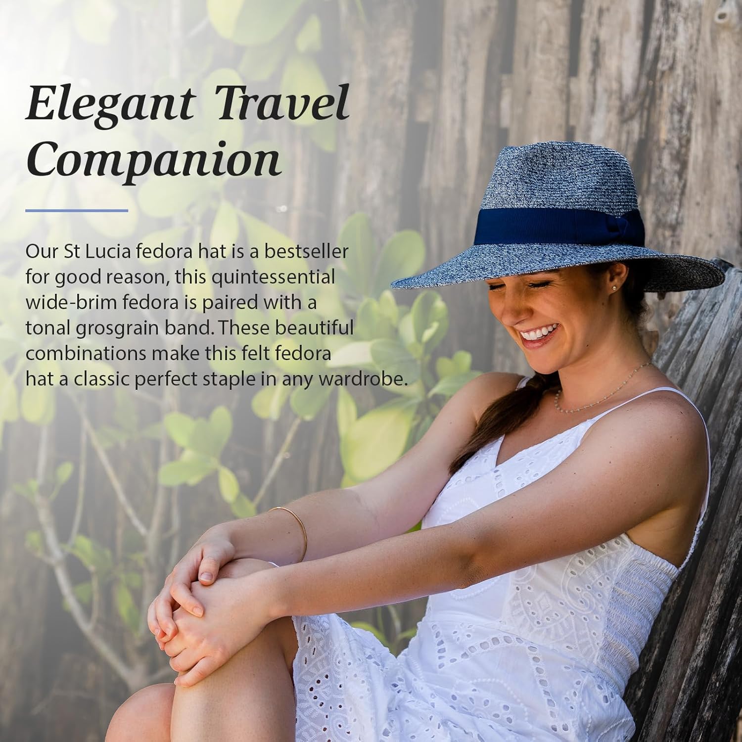 Wallaroo Hat Company Women’s St Lucia Fedora – UPF 50+, Lightweight, Wide Brim, Adjustable, Travel Friendly, Packable