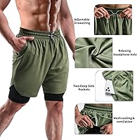 Vista 3 de 2 in 1 Mens Shorts Casual 2 Pack, Running Gym Shorts for Men 7 Inch, Workout Shorts Men with Pockets &Towel Loop