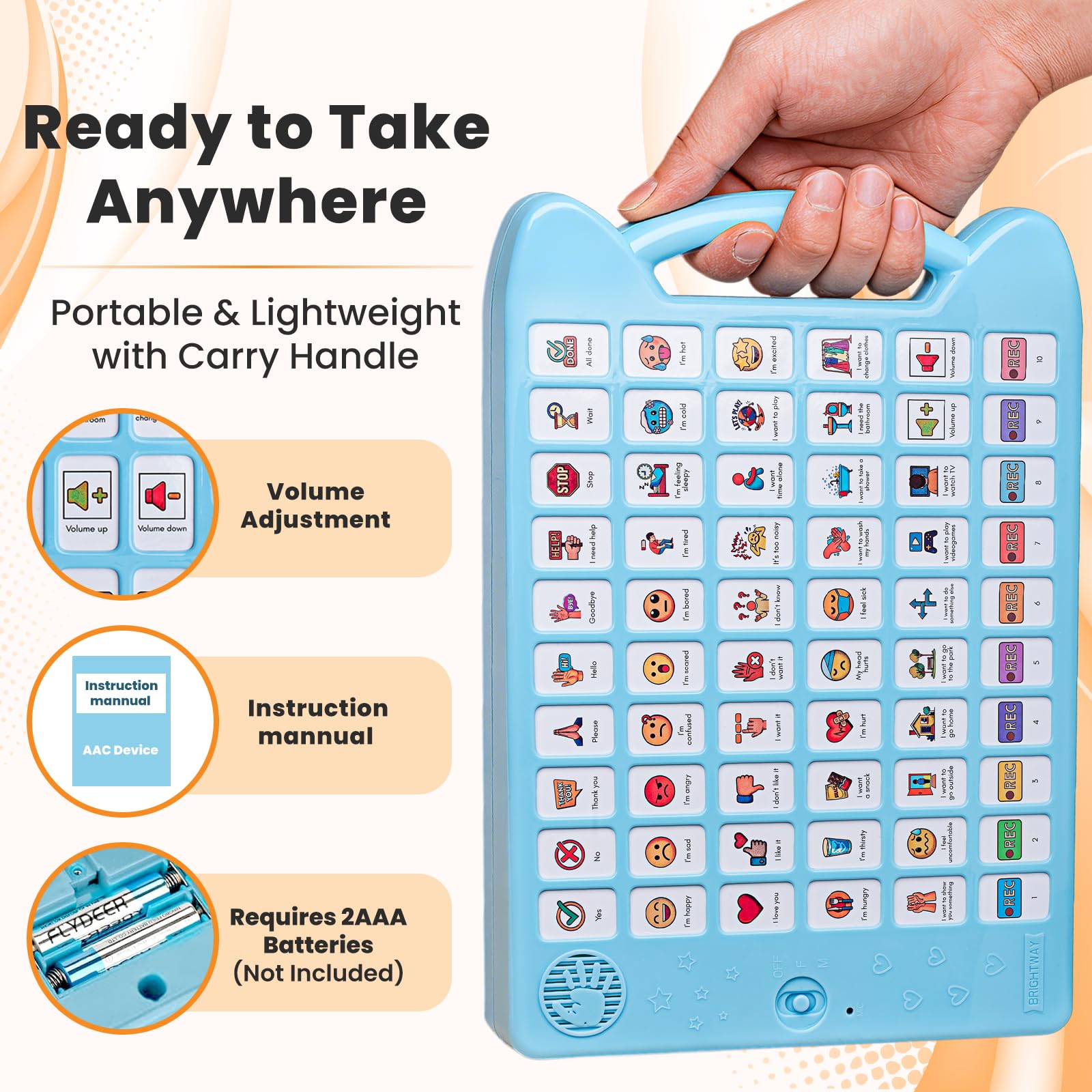Dispositivo AAC para autismo y usuarios no verbales con 50 botones, 10 controles personalizables, volumen ajustable