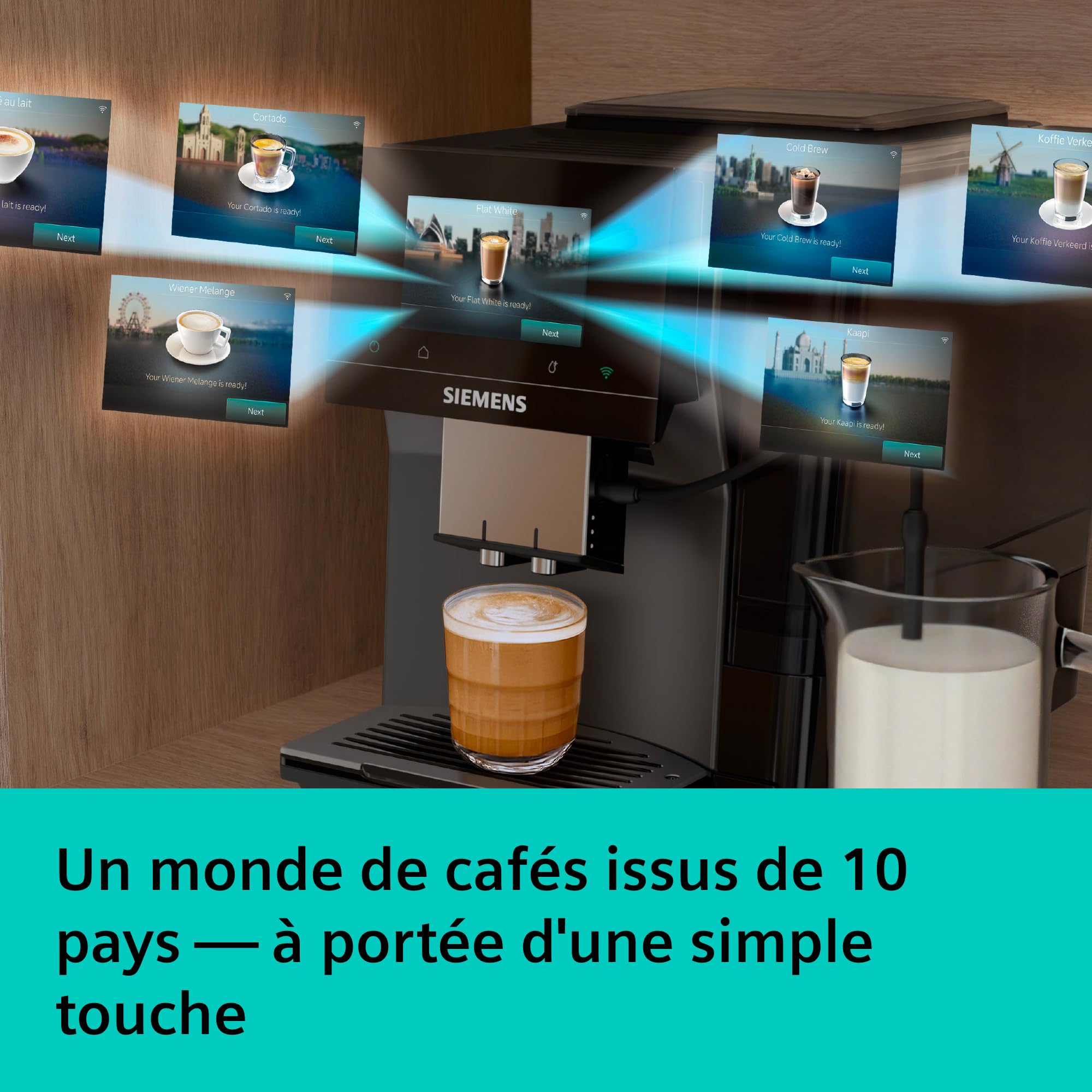 SIEMENS Machine à café entièrement automatique, EQ700 iAroma, écran tactile, Cold Brew et Slow Brew, application Home Appliances, morning haze, TP725E01