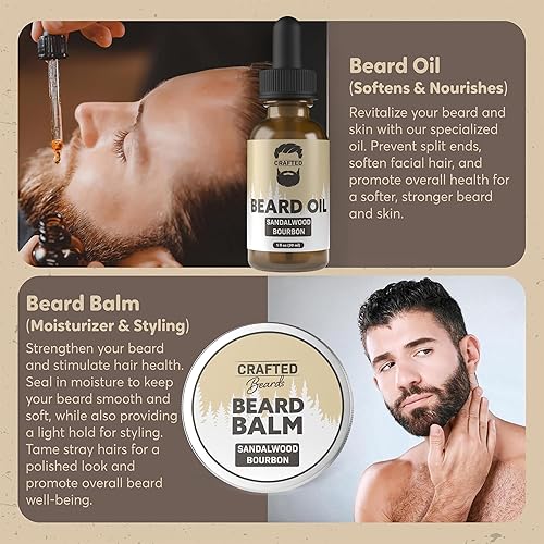 Miniatura 10 de Kit para el cuidado de la barba, más suave, suave e hidratada, aceite y bálsamo para barba, set de regalo (bourbon de sándalo)