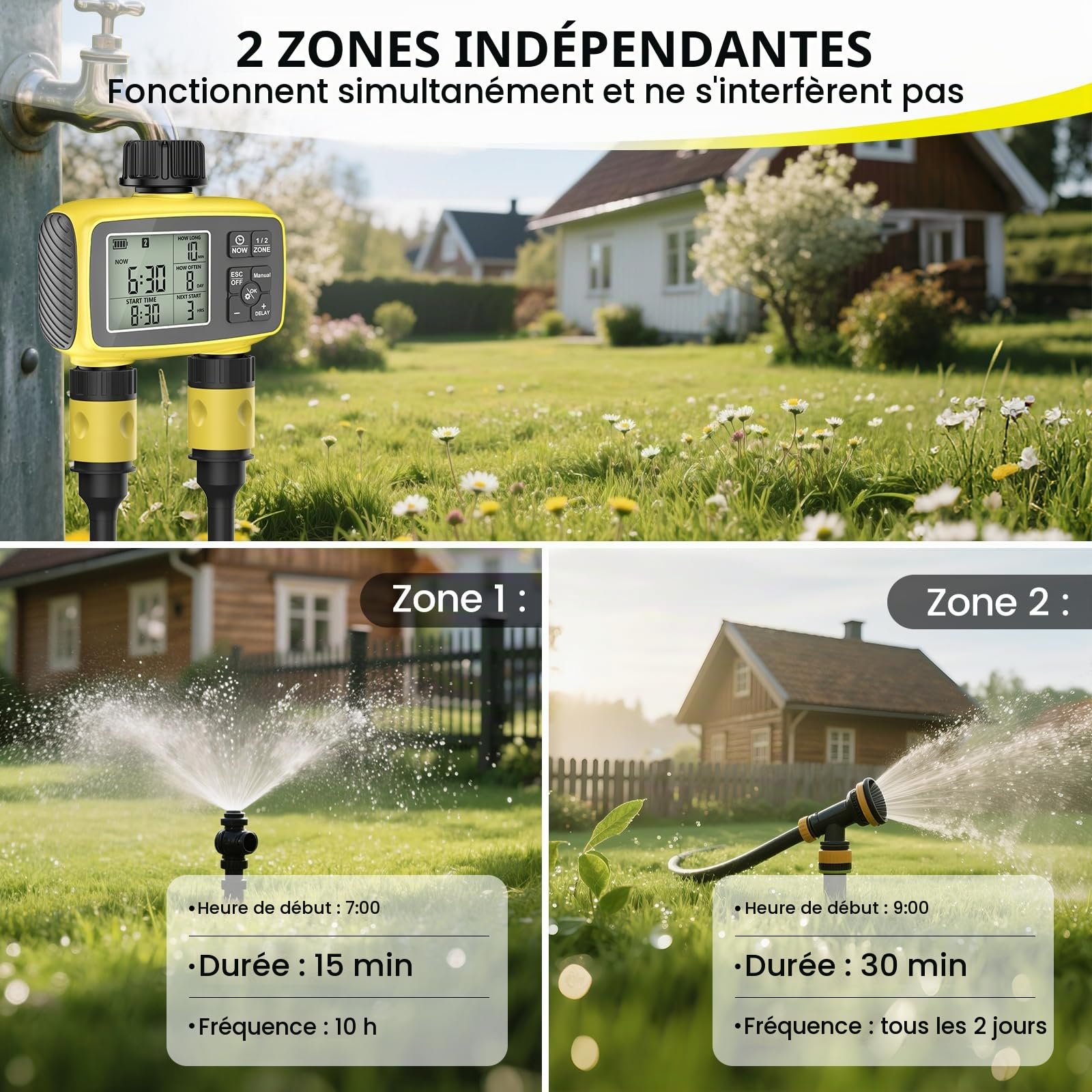 Minuteur D'arrosage de Jardin - Système D'arrosage Automatique à 2 Sorties | Minuteur D'arrosage, Arroseur de Jardin, Kit D'irrigation, Dispositifs D'arrosage, Arrosage Des Plantes Pendant Les Fêtes