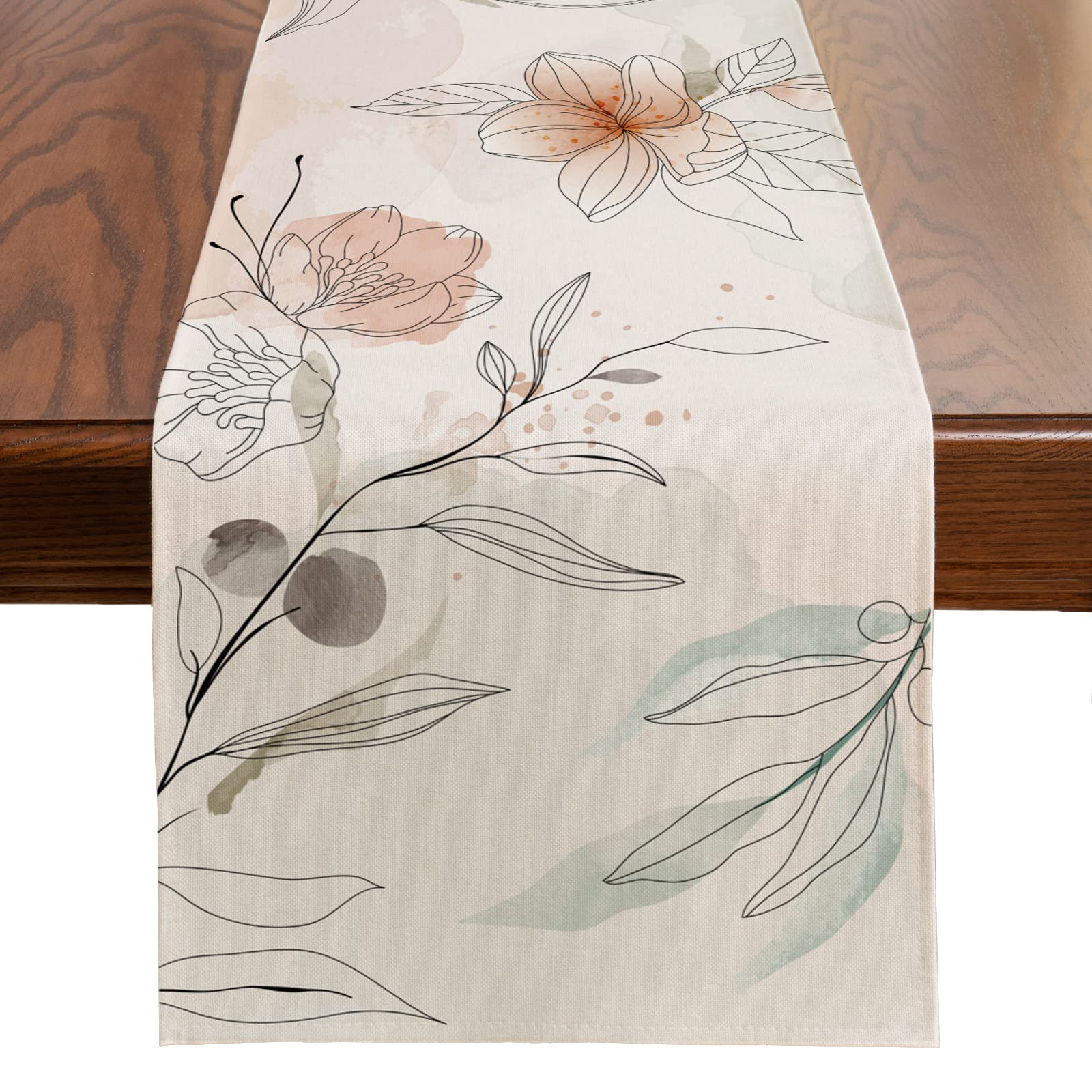 ARBINSON Watercolor Floral Spring Table Runner 13 x 108 Inch, Art Flowers Summer Seasonal Holiday Kitchen Dining Coffee Table Decoration for Home
