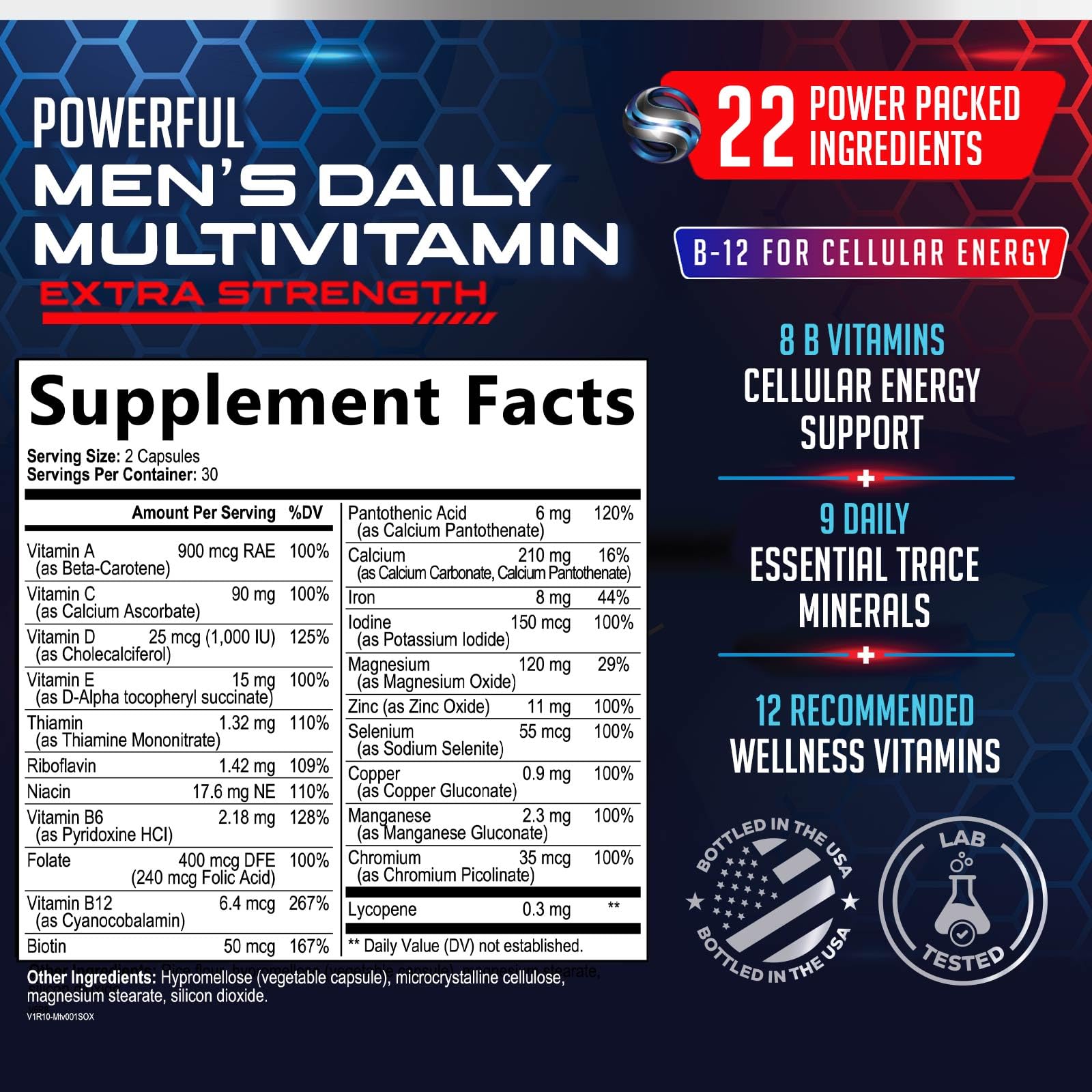 Multivitamin for Men - Vitamin A, C, D, E, Zinc, Calcium, Multivitamins for Immune Health Support, Vitamin B12, Men’s Daily Multivitamin Supplement, Mens Multi Vitamins - Bottled USA - 60 Capsules — Amazon image 2