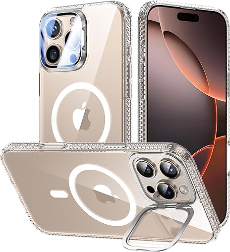 Miniatura 59 de Funda para iPhone 14 Pro de 6.1”, cubierta para cámara con soporte, protector de lente de cámara 9H, compatible con MagSafe, a prueba de golpes de