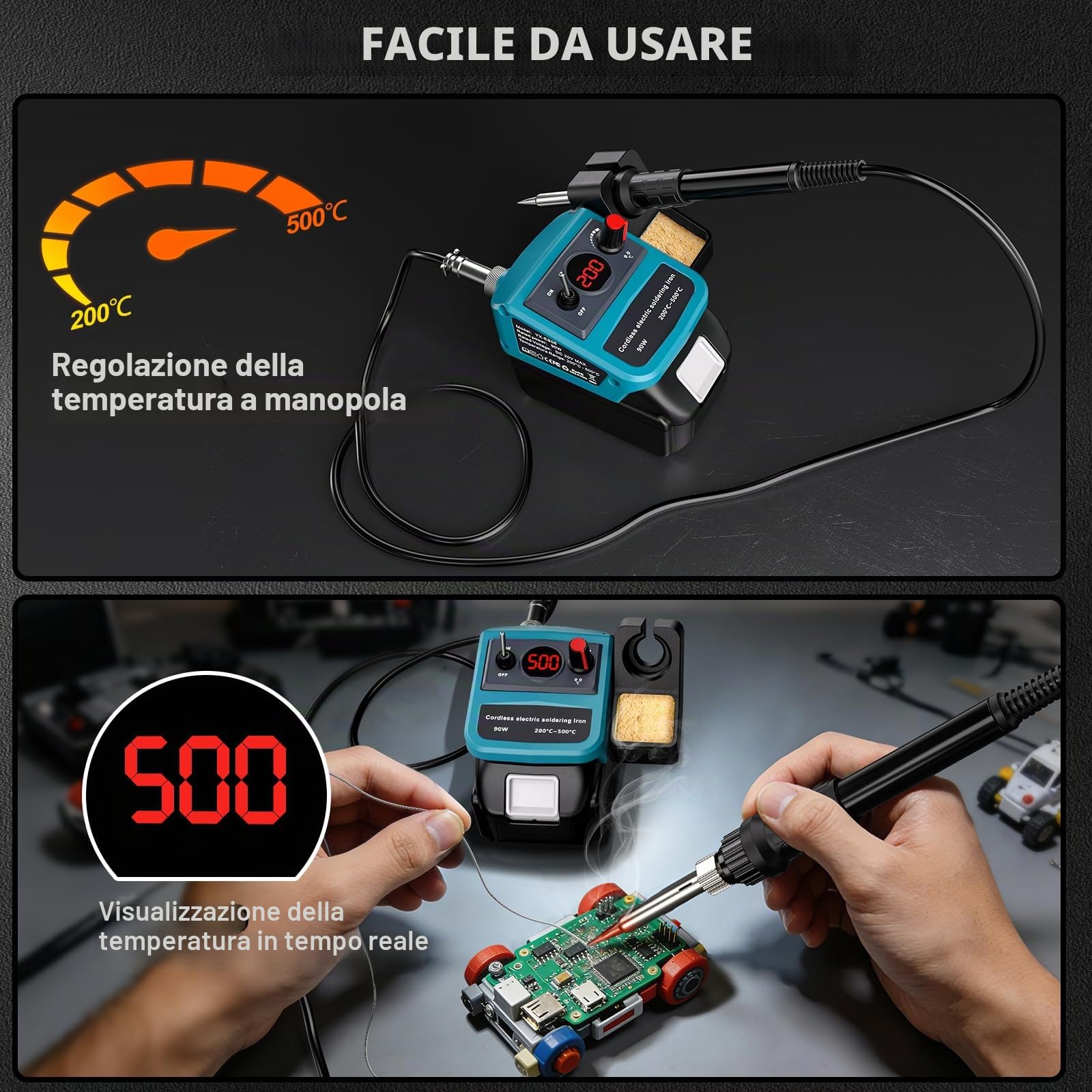 Set di saldatore senza fili per batteria Makita 18 V LXT, 90 W LED digitale, pistola saldante con 5 punte, filo di saldatura da 0,04", per ogni appassionato di hobby (batteria non inclusa)