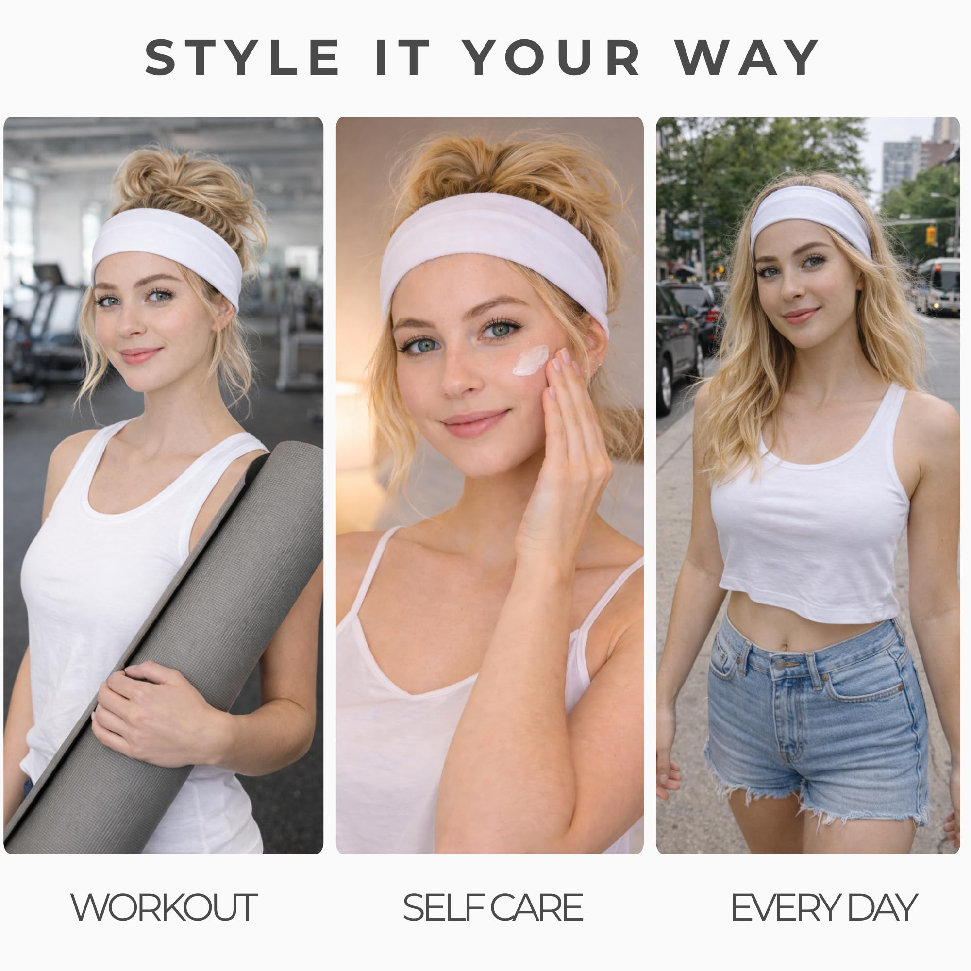Diademas para el pelo Styla (10 unidades), suaves, elásticas, de algodón, multifunción, para yoga y deportes, Blanco