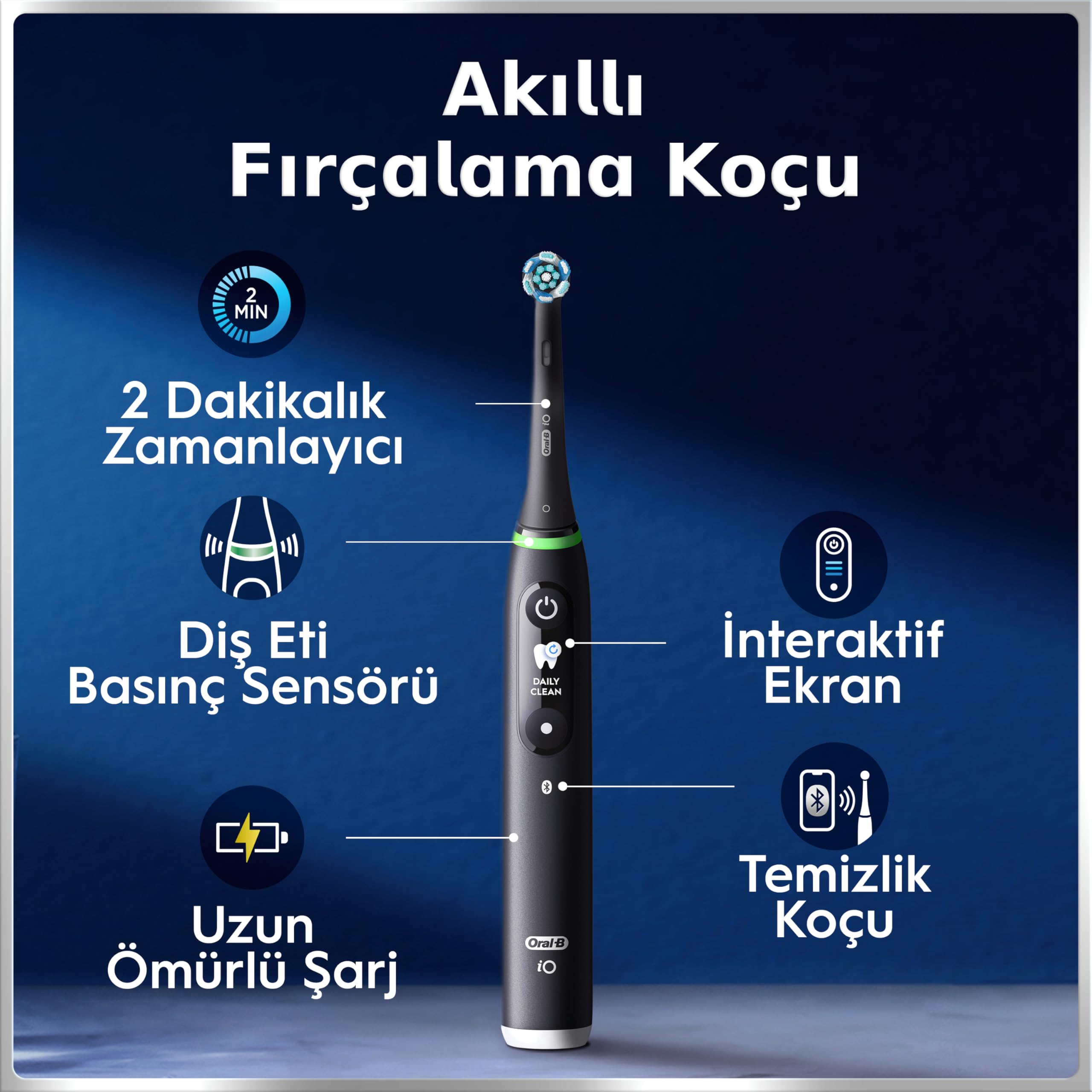 Oral-B iO6 Siyah Şarjlı/Elektrikli Diş Fırçası, 2 Fırça Başlığı, Uzun Ömürlü Pil, Premium Seyahat Kabı, Yedek Başlık Kabı