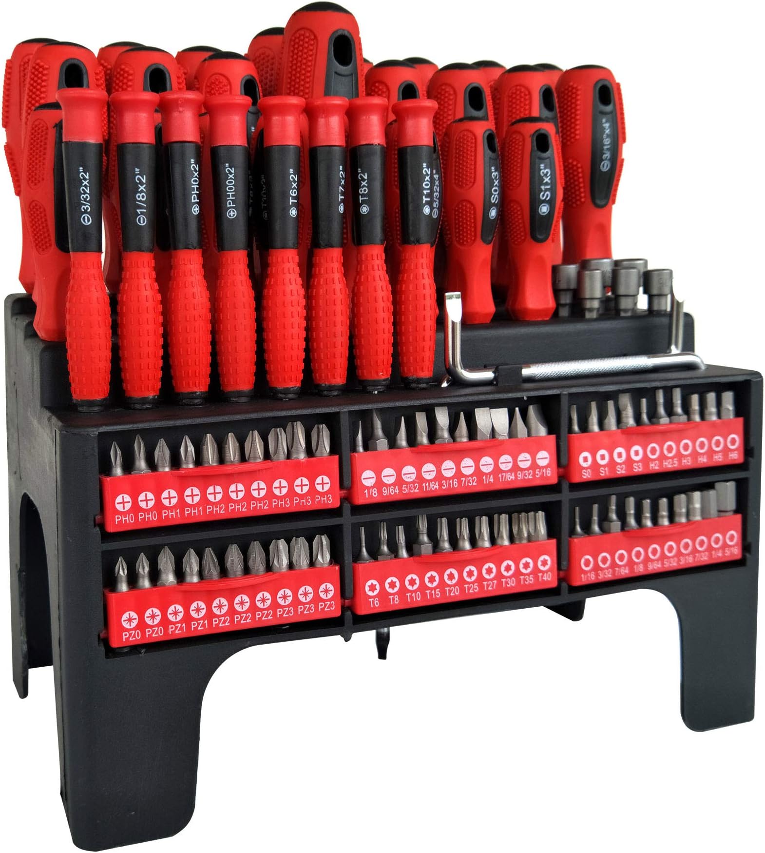 Neocraft 100 Piece Magnetic Screwdriver Set with Organizer Rack Phillips Torx Square Precision Bits Nut Driver Gift for Men