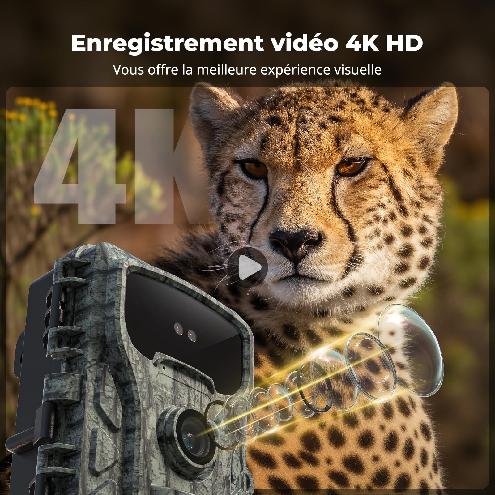 Camera de Chasse 4K 48MP: Caméra de Chasse Pas de WiFi avec 2'' LCD Écran,Carte SD 64GB,Étanche IP66, Enregistrement en Boucle pour l'observation de Chevreuil, Renard de la Faune