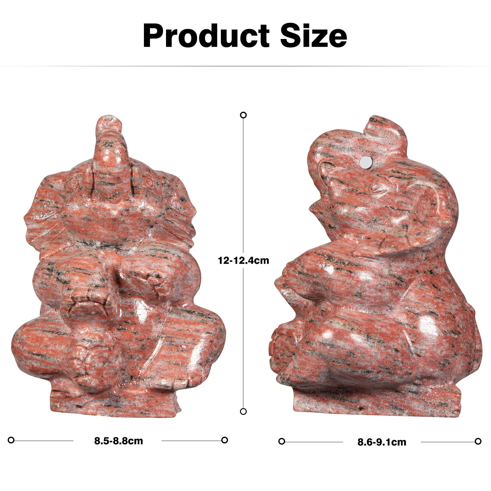 mookaitedecor Hand Carved Natural Sesame Red Stone Elephant Statue Figurine Good Luck Ornament for Home Art Elephant Gift Trunk Up Oriental Animal Ornament Red Living Room Decor Collectible Figurine - Image 2