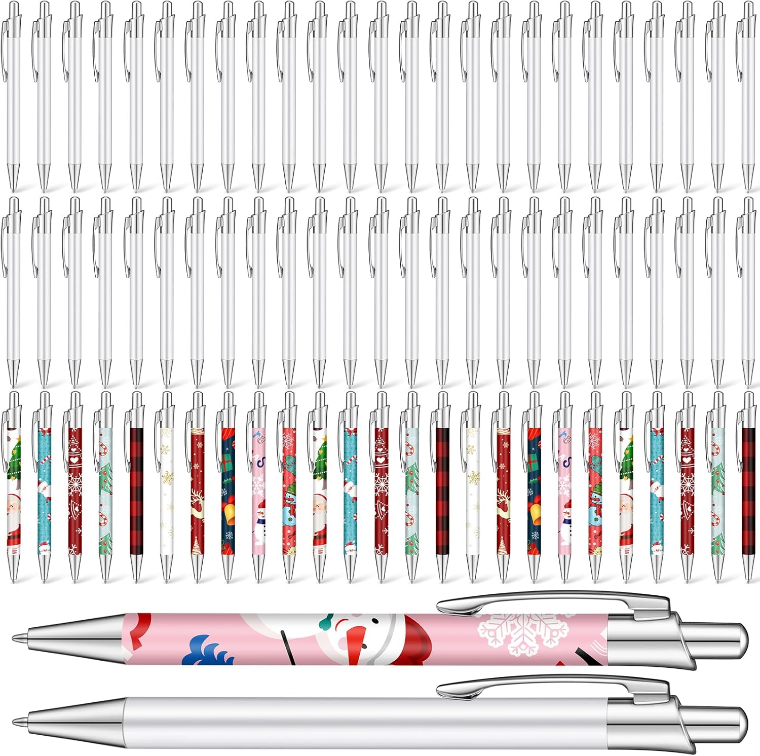 Yexiya 50 Pcs Sublimation Pen Blank Heat Transfer Sublimation Ballpoint Pen with Clip Shrink Wrap White Aluminum Customized Gift Personalized Favor for Christmas DIY Office School Stationery Supplies