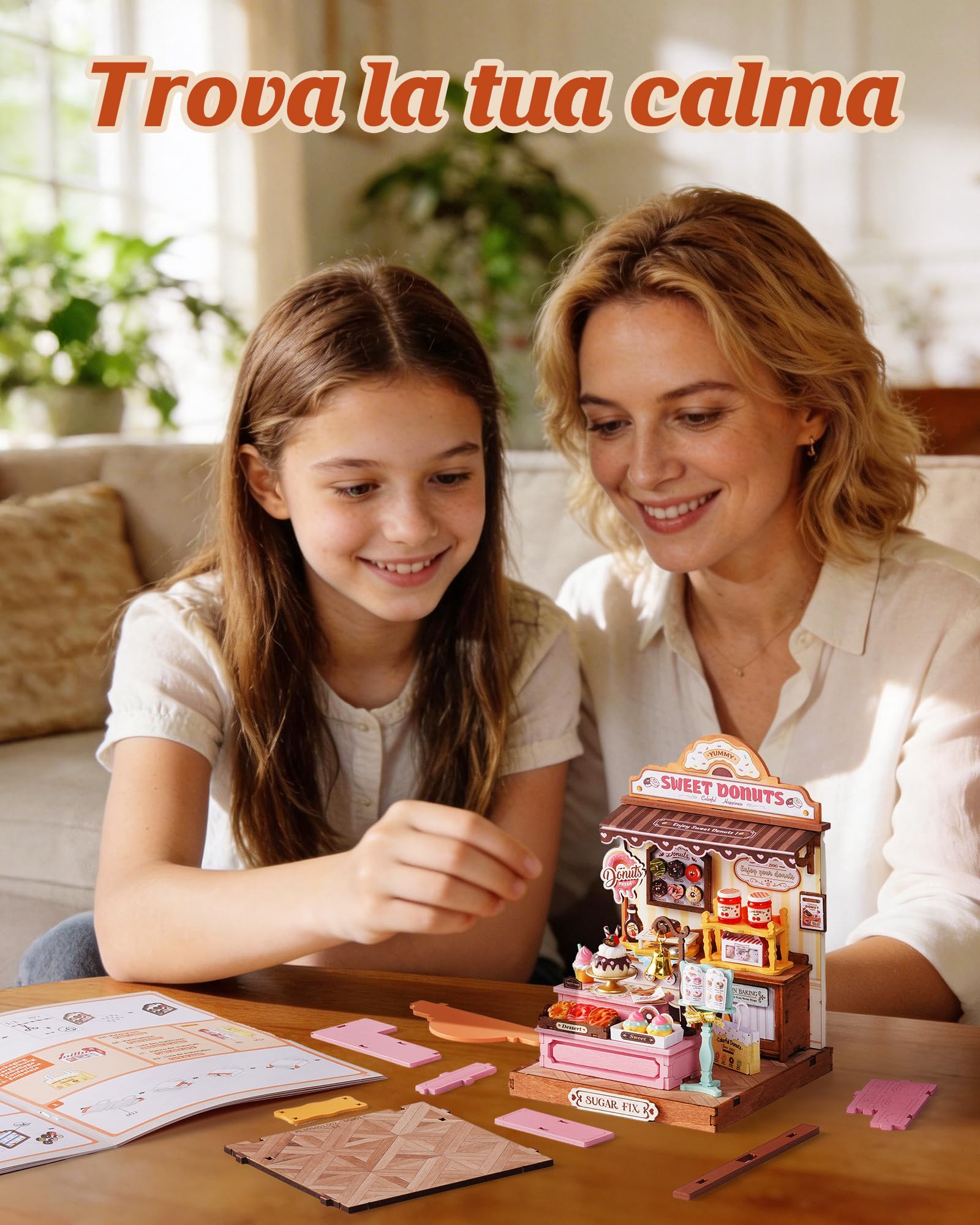 Rolife Miniature Casa Sweetie's Donut Shop, 141 pezzi Kit Casa in Miniatura DIY, Modellismo da Costruire Adulti Casa delle Bambole in Legno Puzzle 3D Nessun collante necessario