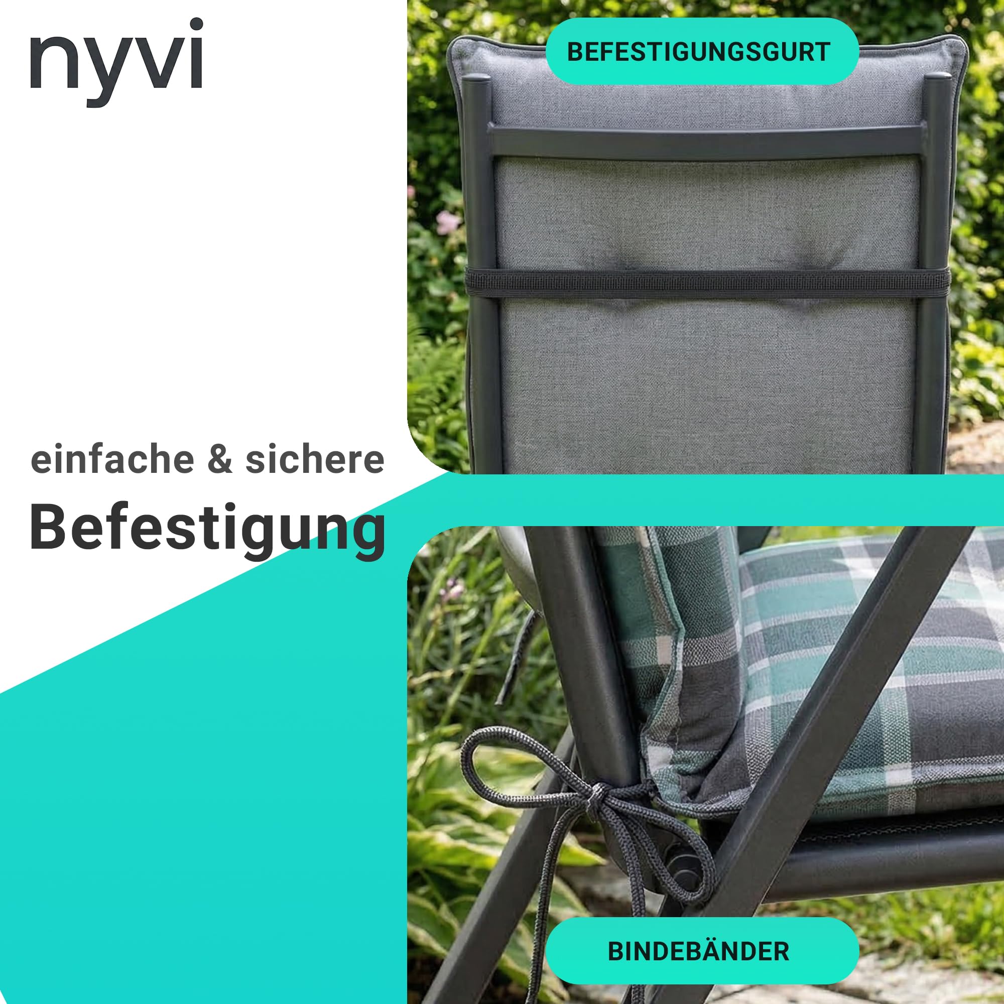 NYVI Gartenstuhl Auflagen Niedriglehner 4er Set Barcelona - UV-Beständig, Atmungsaktiv, Strapazierfähig - Niedriglehnerauflagen Sitzkissen Outdoor - Sitzauflagen 100x50cm Blume Hellblau