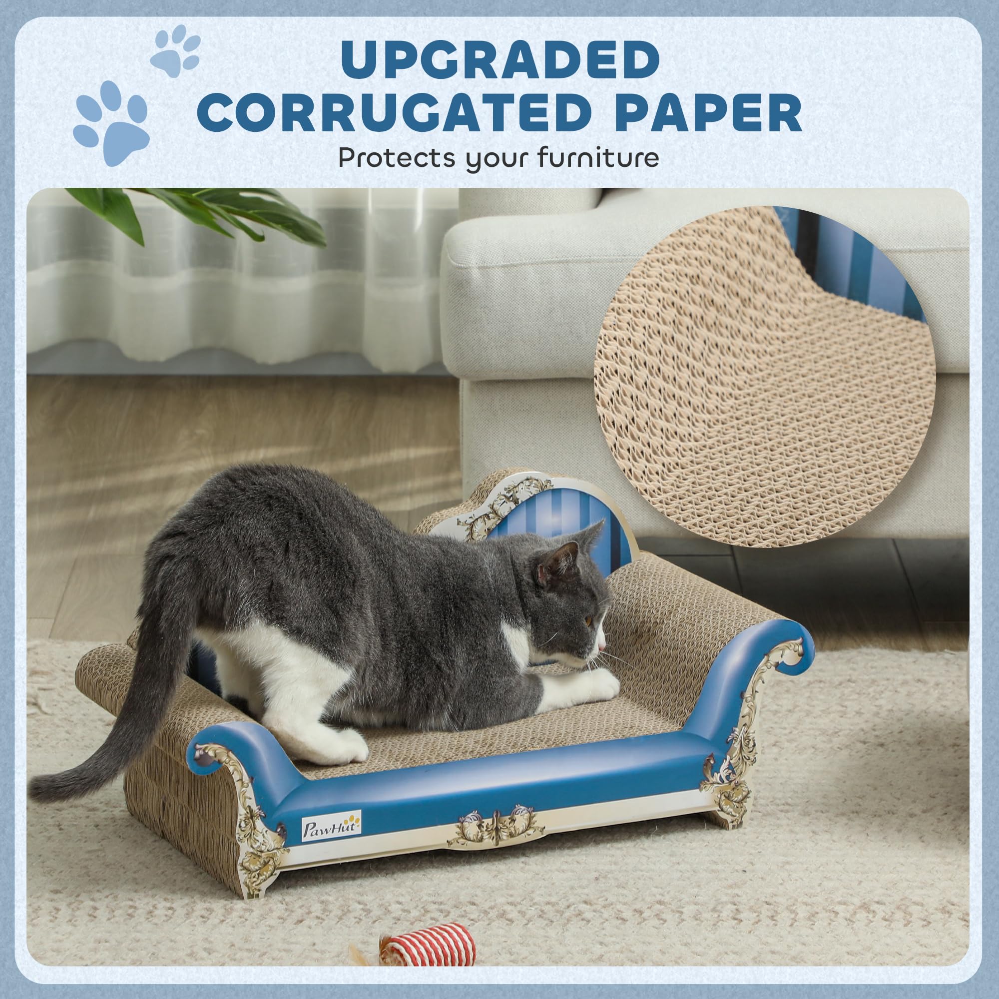 PawHut Tabla de rascar para Gatos 2 en 1 de cartón con Hierba gatera, Azul