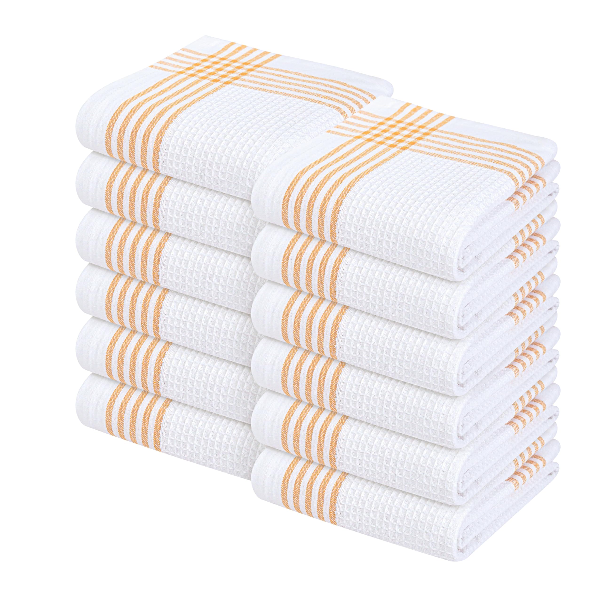 Waffle White &amp; Mustard Yellow Set of 12 Kitchen Towels, 100% Cotton, 16x26 inches, Soft and Durable Dish Towel, Quick Dry Dishcloths, Ideal for Drying Dishes, Cleaning, Wiping