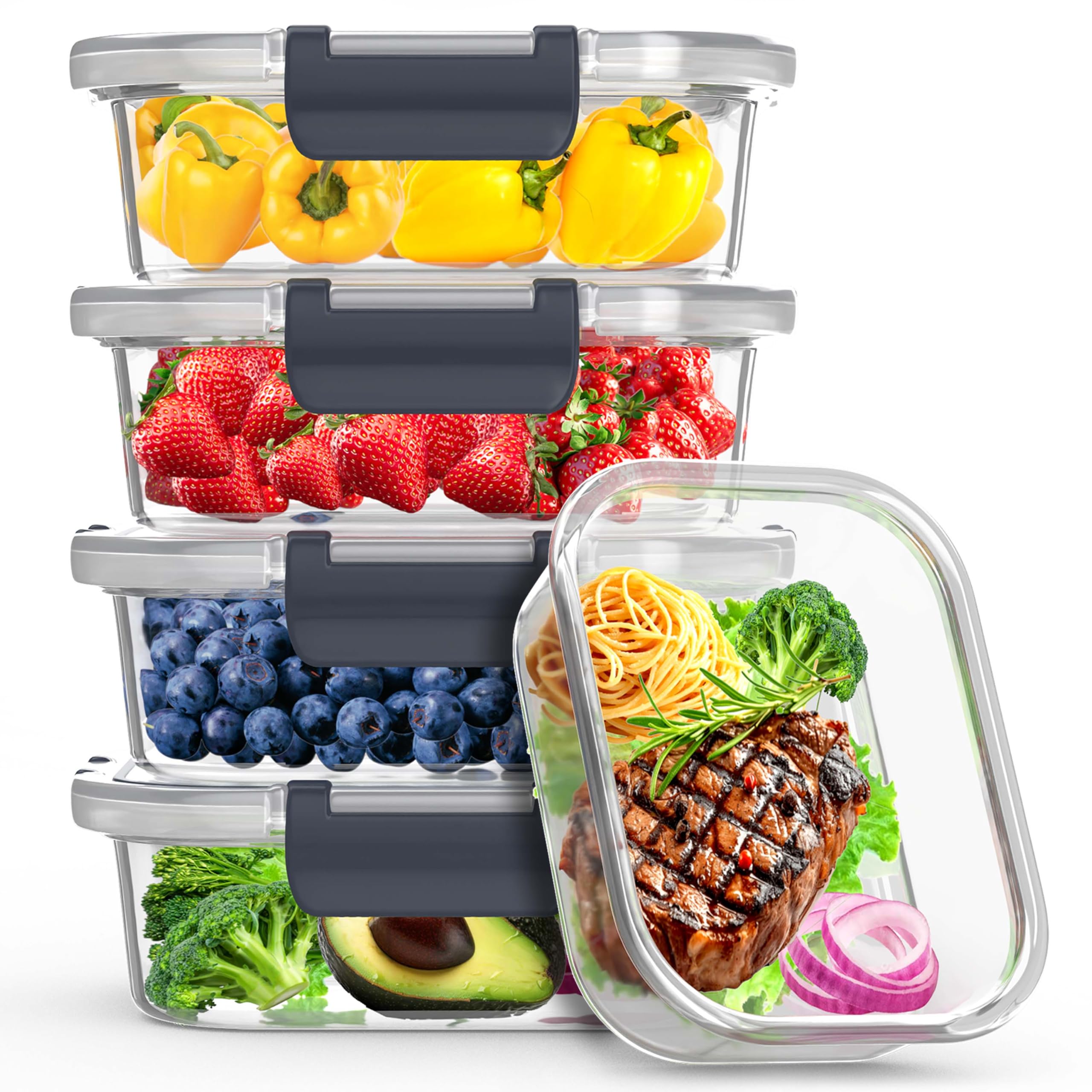 Glasbehälter für Mahlzeiten, luftdicht, BPA-frei, mikrowellen-, gefrier- und spülmaschinenfest, mit Deckel, 1000 ml, 4 Stück