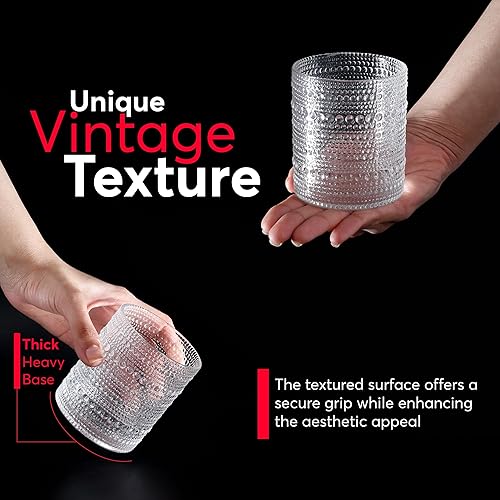 Miniatura 3 de Juego de 6 vasos Júpiter con base gruesa y pesada para cóctel en relieve, 10.15 onzas, para agua, refrescos, jugos, batidos, cerveza, whisky tropical