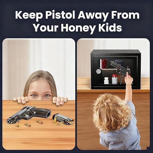 Miniatura 5 de Caja fuerte pequeña - (1.2 pies cúbicos) Mini caja de dinero con cerradura de combinación para niños, caja de medicina para abuela, teléfono y caja