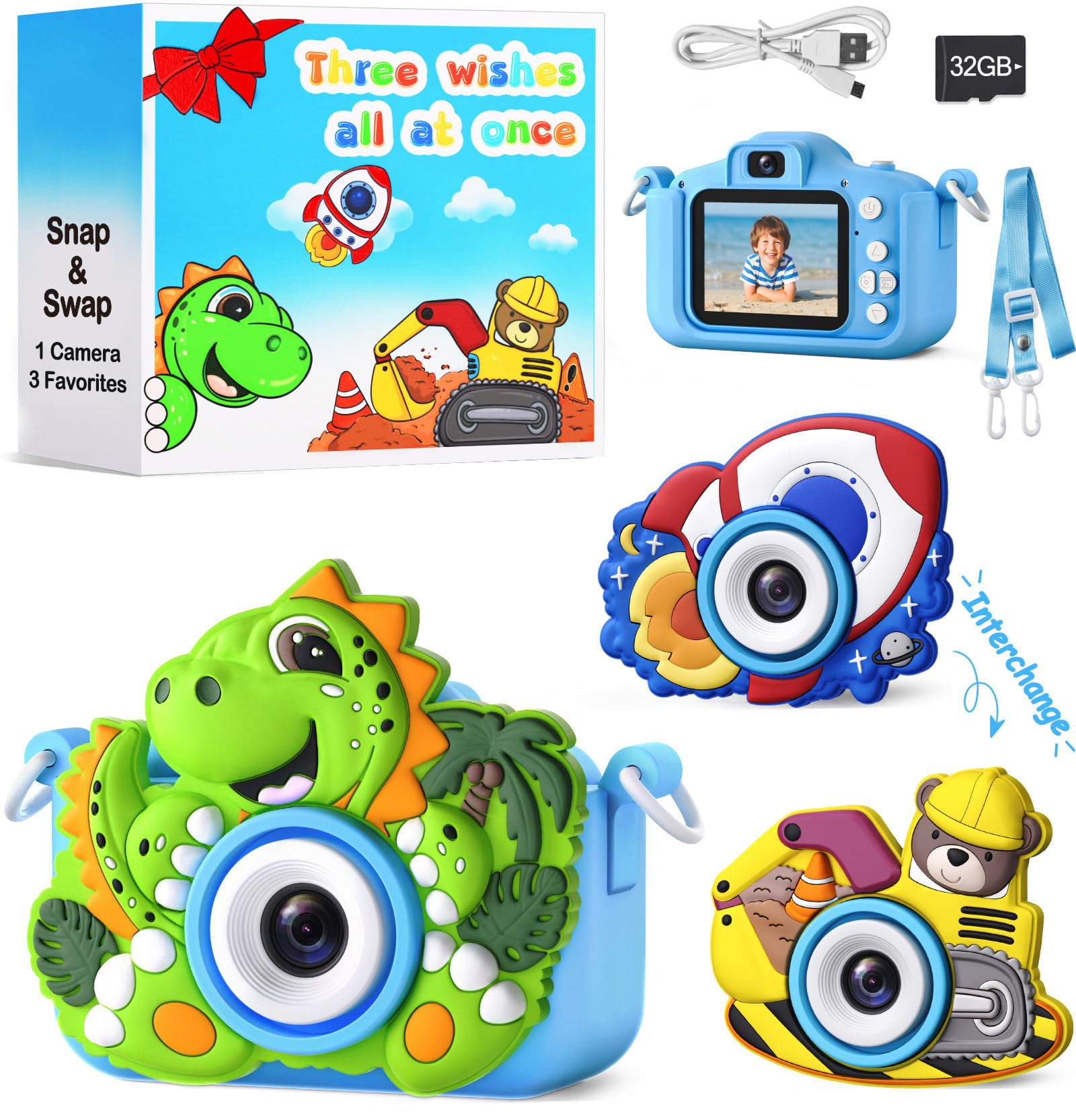 FELLOWEAN Blue Kids Camera