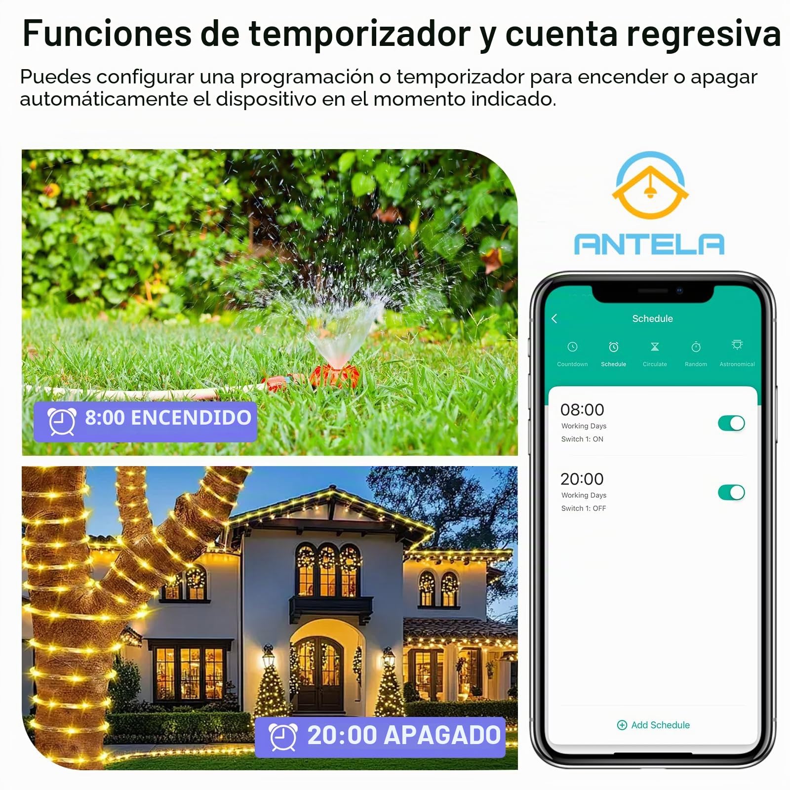 ANTELA Enchufe Inteligente WiFi Exterior IP44 con Monitor de Energía 16A | Control por Voz y App Ideal para Jardines Terrazas Balcones y Piscina Compatible con Alexa Google Home 4 pieza