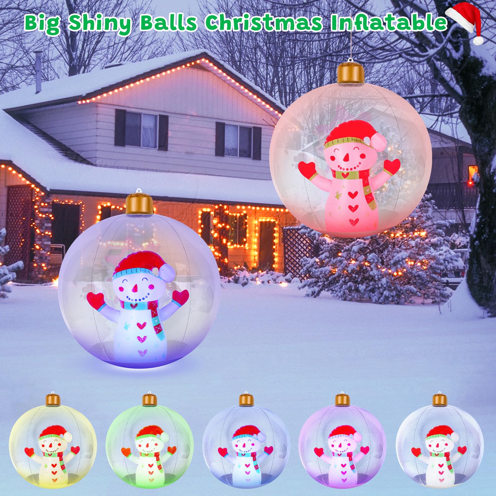 Inflatable Christmas Snowman Ball, 24 Inch Large Inflatable Outdoor Decorations Balls, Christmas Xmas Blow Up Ball for Yard, Lawn, Pool Decorations