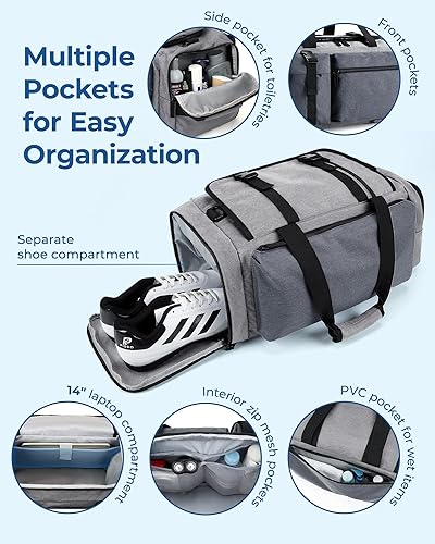 Miniatura 4 de BAGSMART Bolsa de gimnasio para hombres, bolsas de lona deportivas para viajes, bolsa de fin de semana con compartimento para zapatos y laptop,