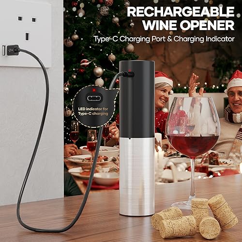 Miniatura 2 de Abridor de vino eléctrico, sacacorchos eléctrico automático de botellas de vino con cortador de papel de aluminio, aireador, tapón al vacío, juego