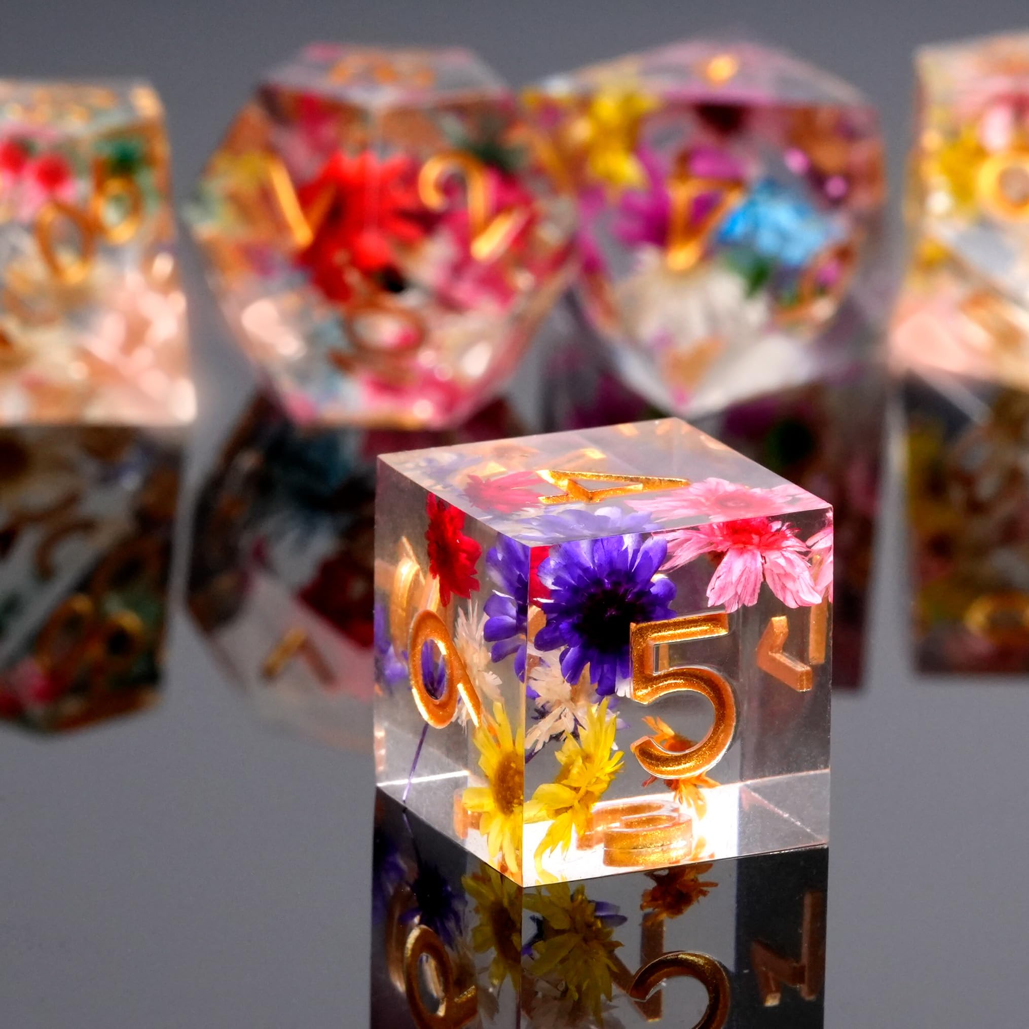 HKDZ DND Dice Set Resin With Box and Bag, D&D Polyhedral Dice for Dungeons and Dragons Role Playing Inclusions D20 D12 D10 D8 D6 D4 - Image 3