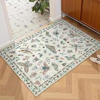 Lahome Insect Entryway Rug, 2X3 Soft Washable Kitchen Rug Non-Slip, Ultra-Thin Door Mat Indoor Entrance Stain Resistant Small Throw Carpet for Bathroom Bedroom(2x3ft,Beige)